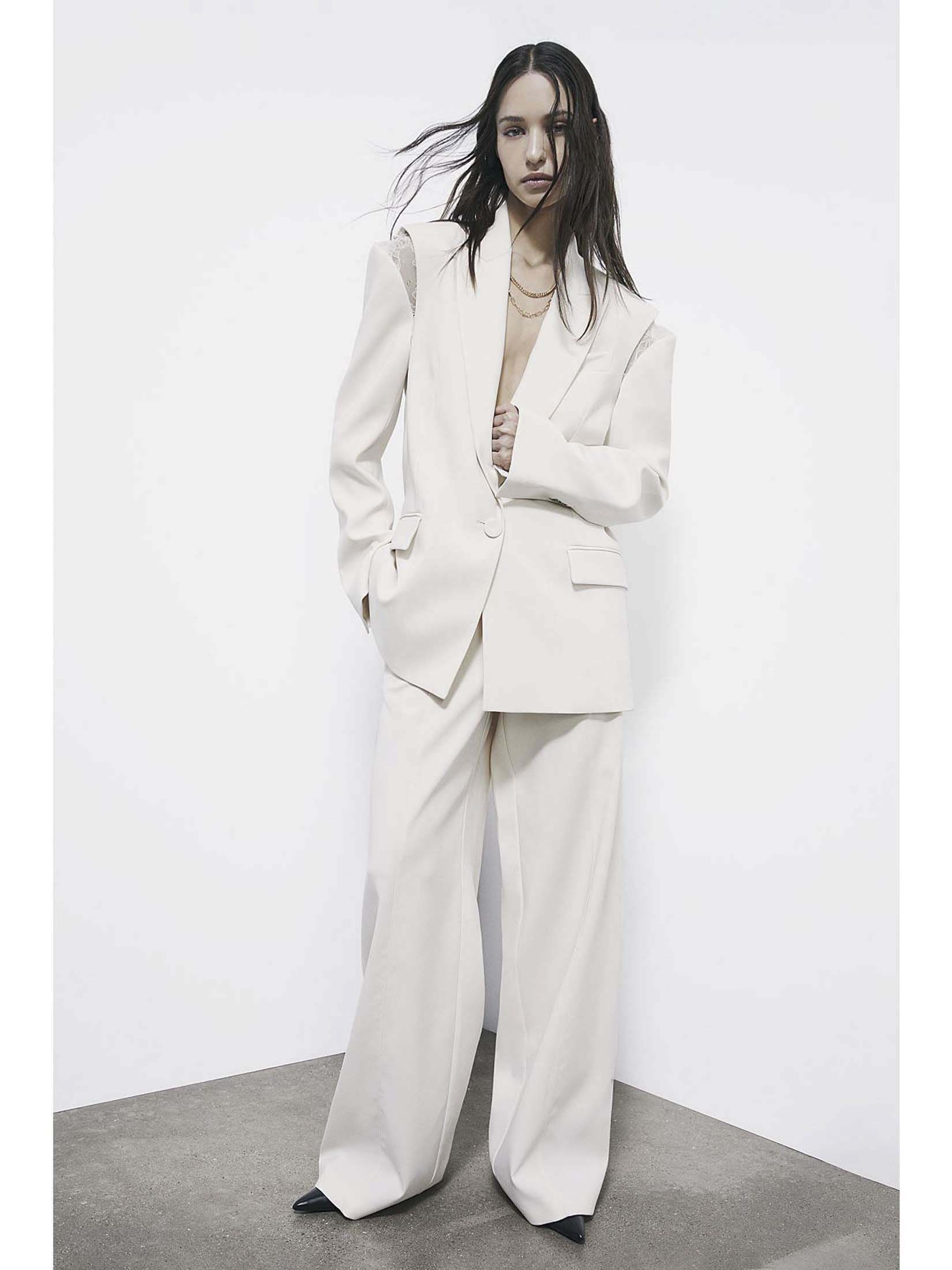 Blazer over in crêpe color avorio Patrizia Pepe con cut out e inserti in pizzo