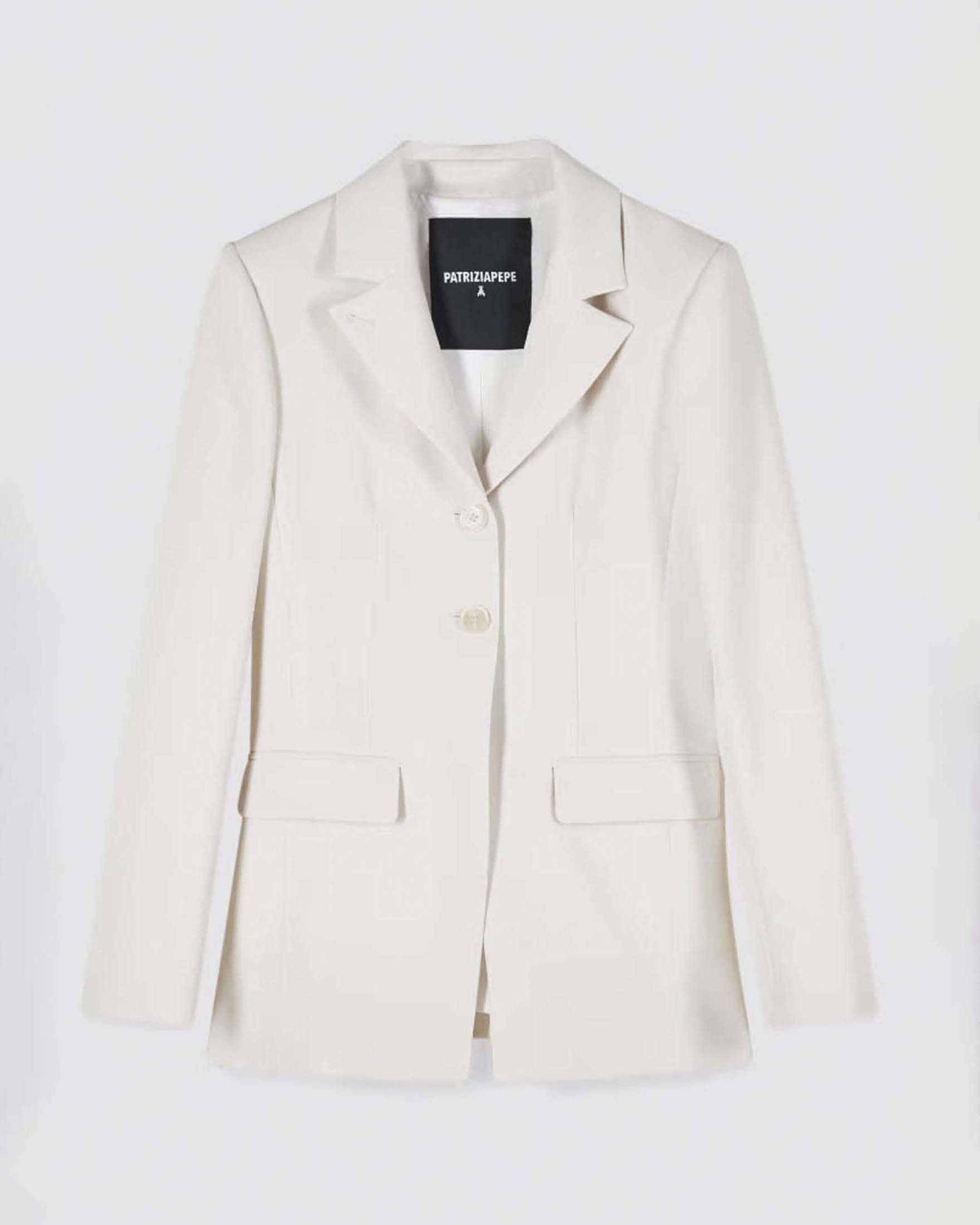 Blazer slim sartoriale color avorio Patrizia Pepe in crêpe stretch a due bottoni
