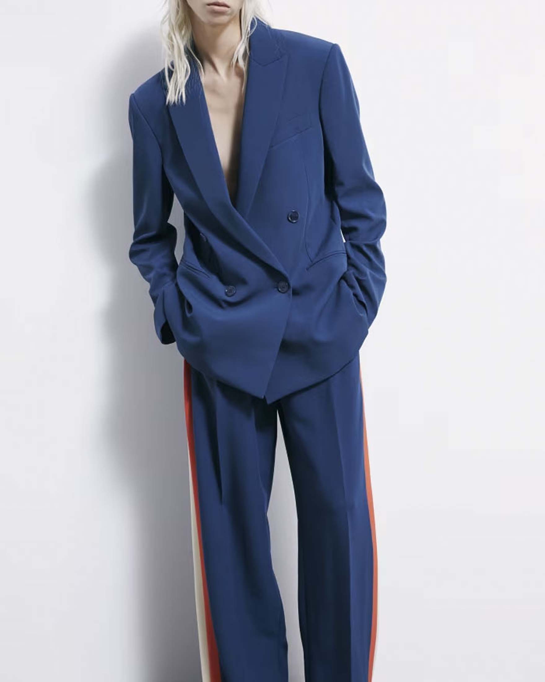 Blazer doppio petto oversize blu indaco in misto viscosa