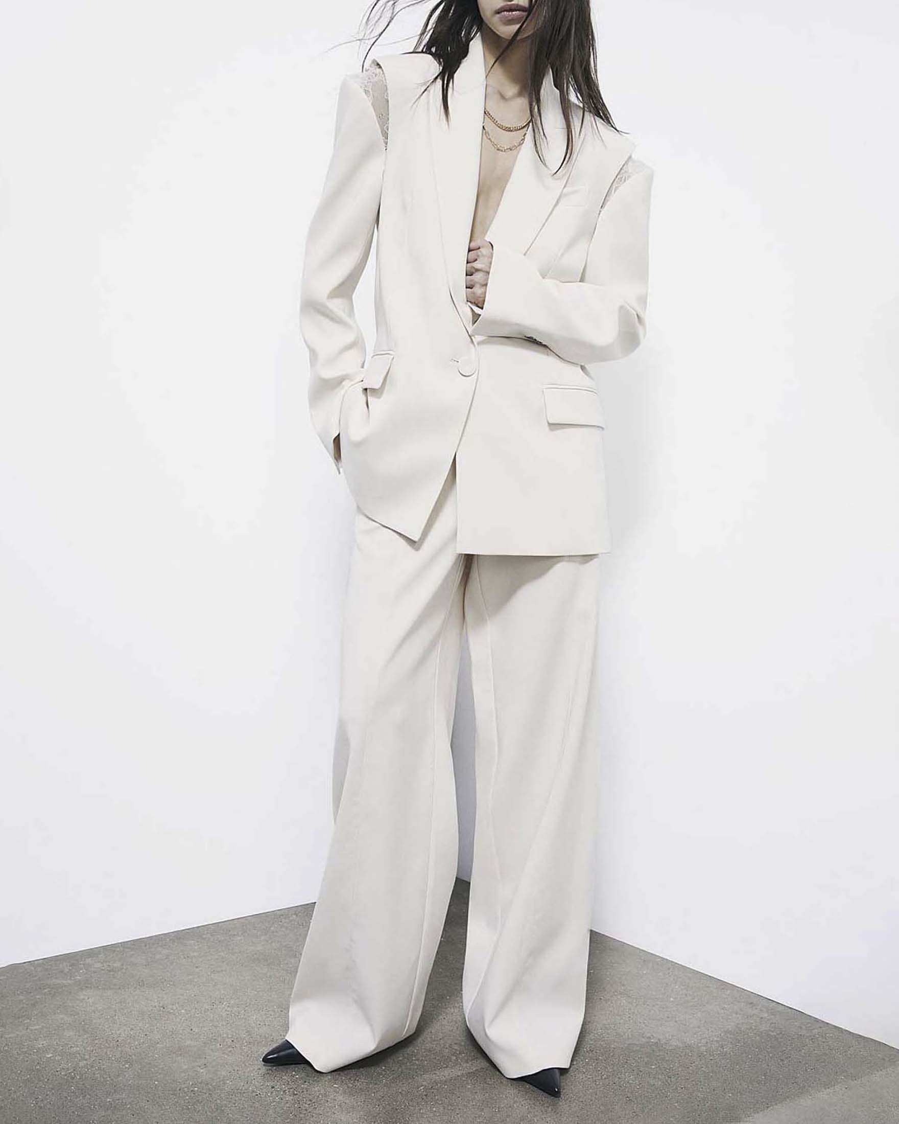 Pantaloni a palazzo color avorio Patrizia pepe con vita in pizzo