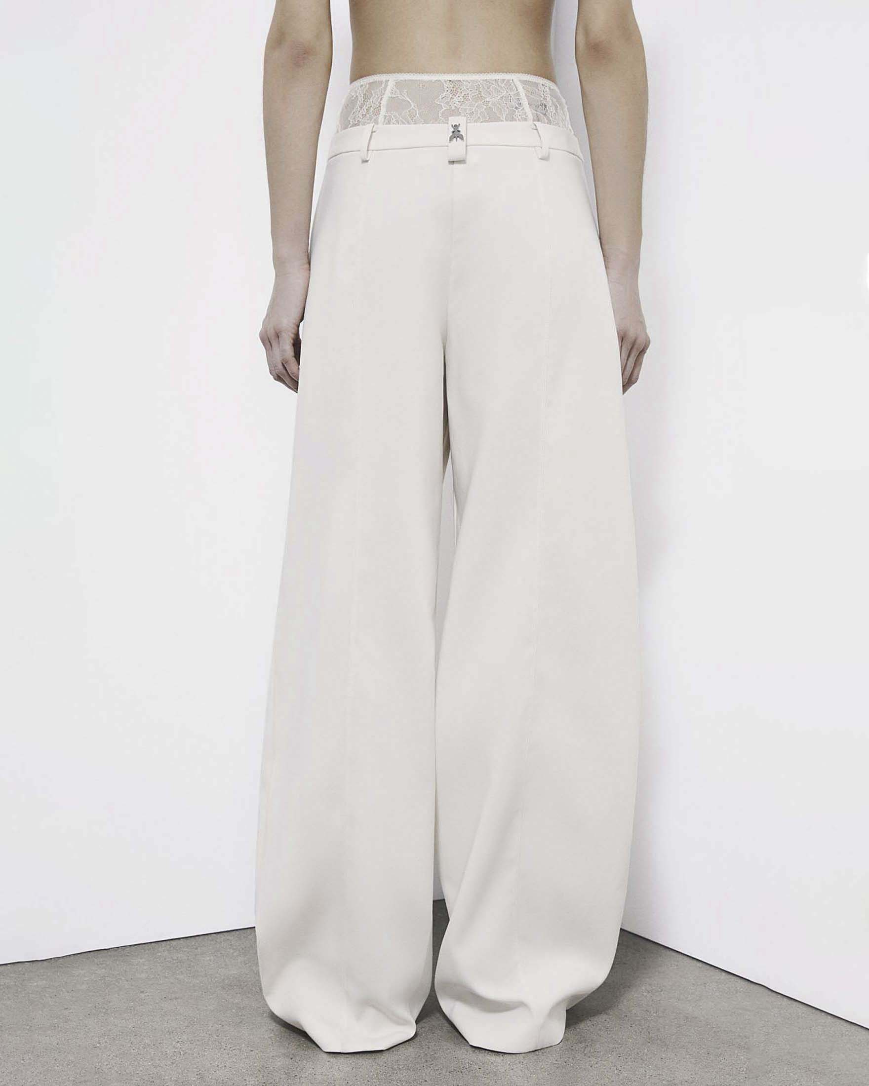 Pantaloni a palazzo color avorio Patrizia pepe con vita in pizzo
