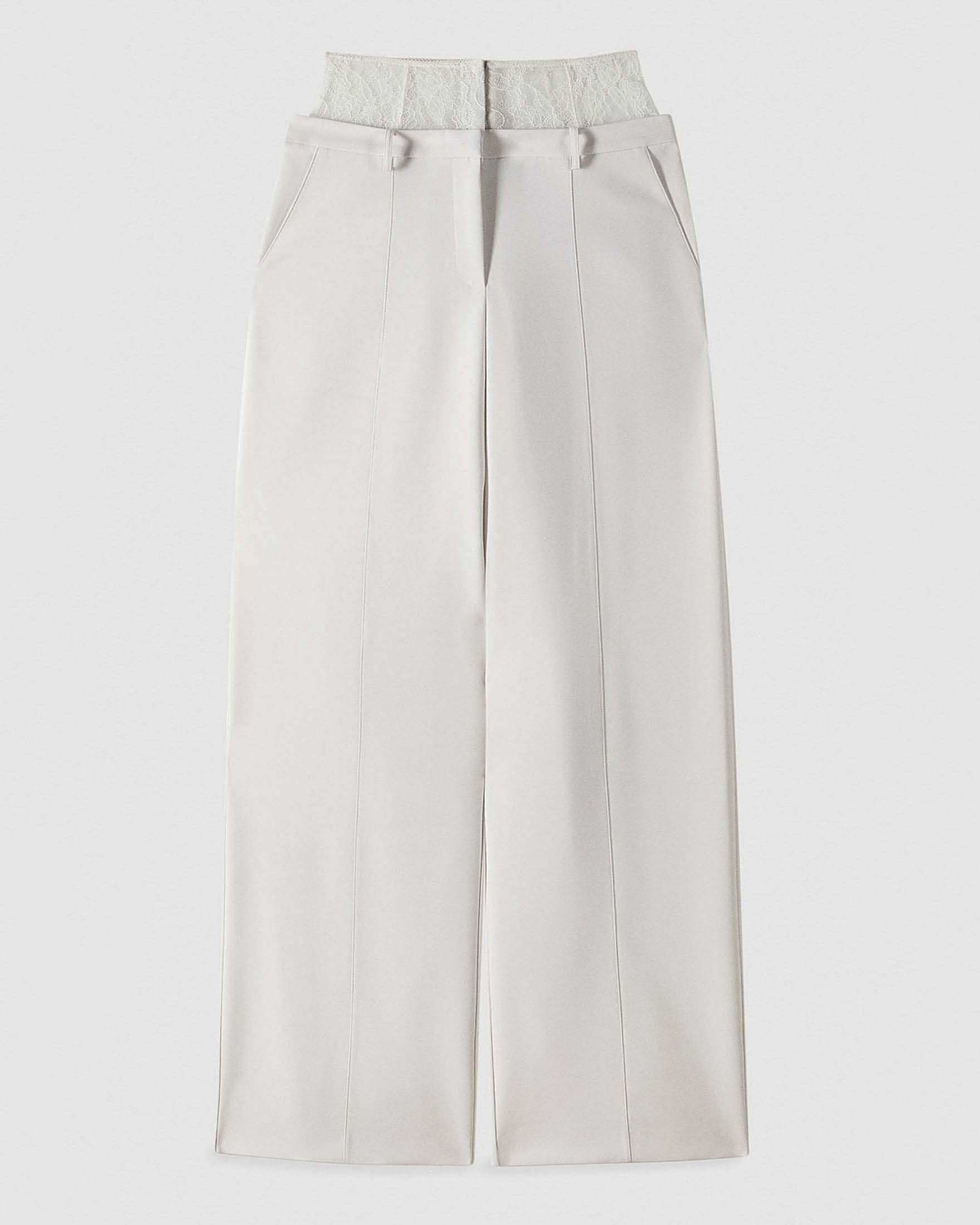 Pantaloni a palazzo color avorio Patrizia pepe con vita in pizzo