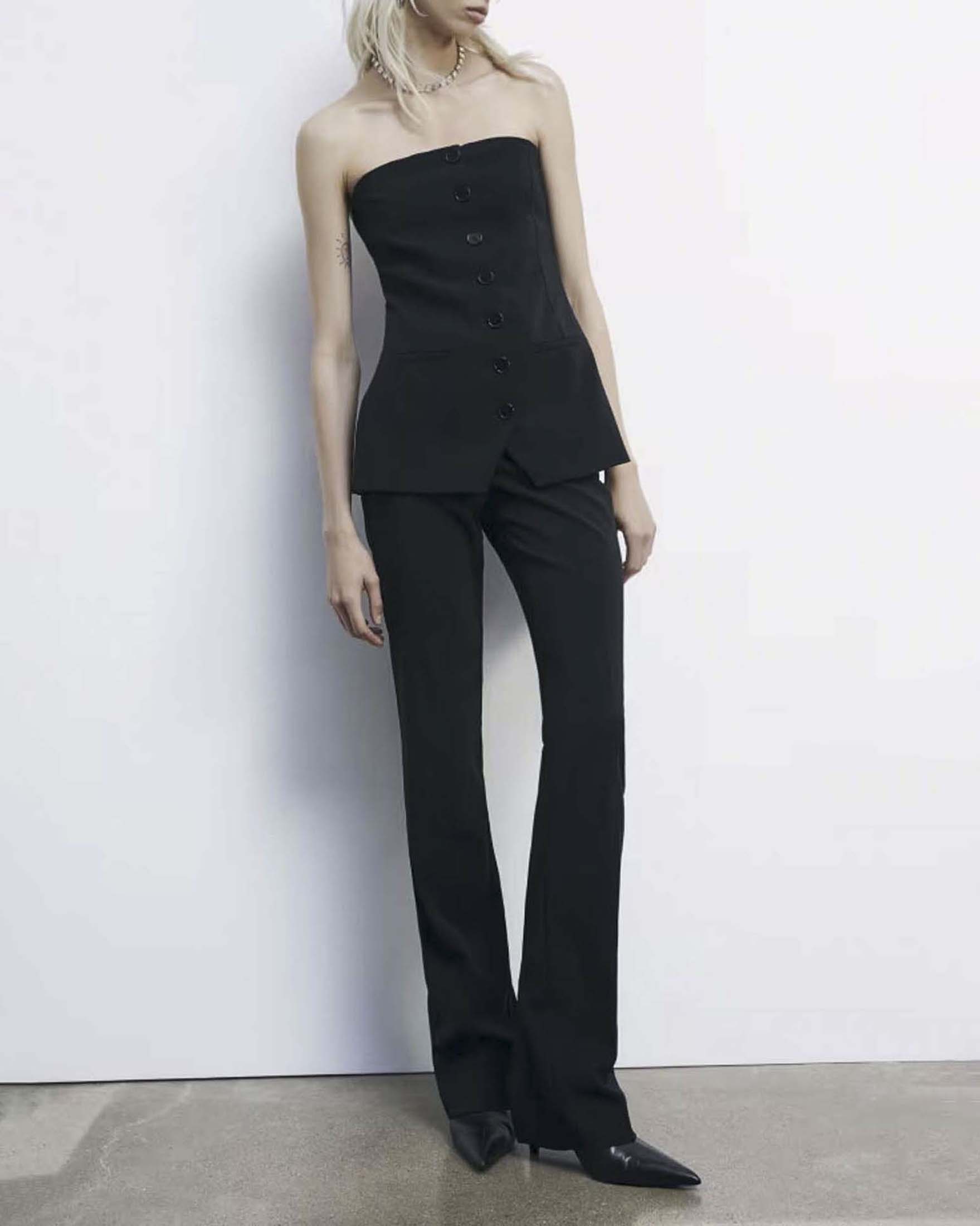 Pantalone slim nero a vita bassa in tessuto crêpe