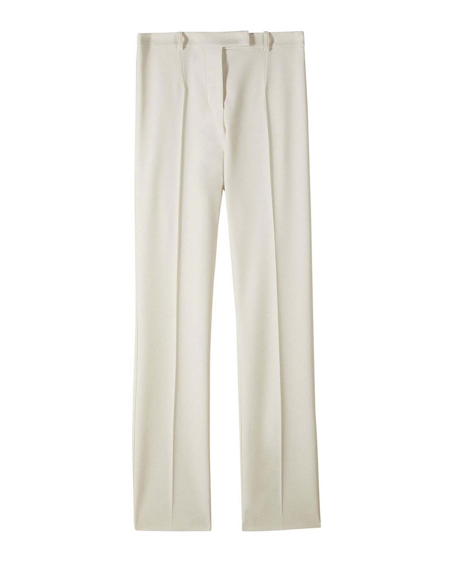 Pantaloni slim color avorio a vita bassa in tessuto crêpe