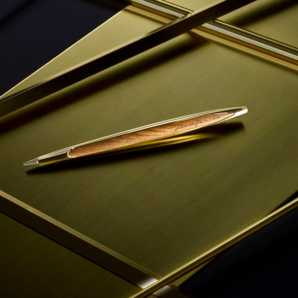 Pininfarina Cambiano Luxury Ink - Penna a sfera con supporto da scrivania in legno massello