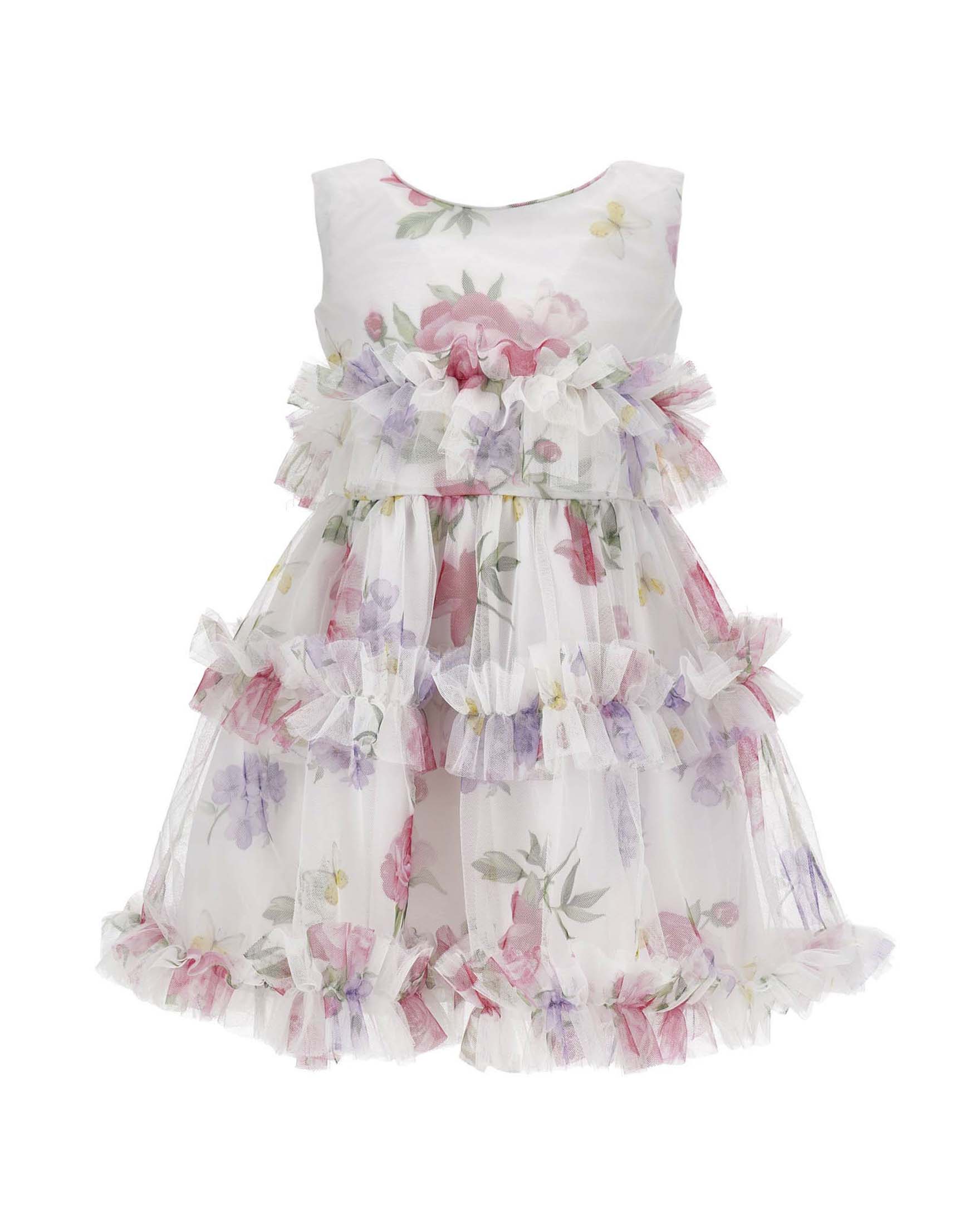 Abito in tulle bianco con fantasia floreale