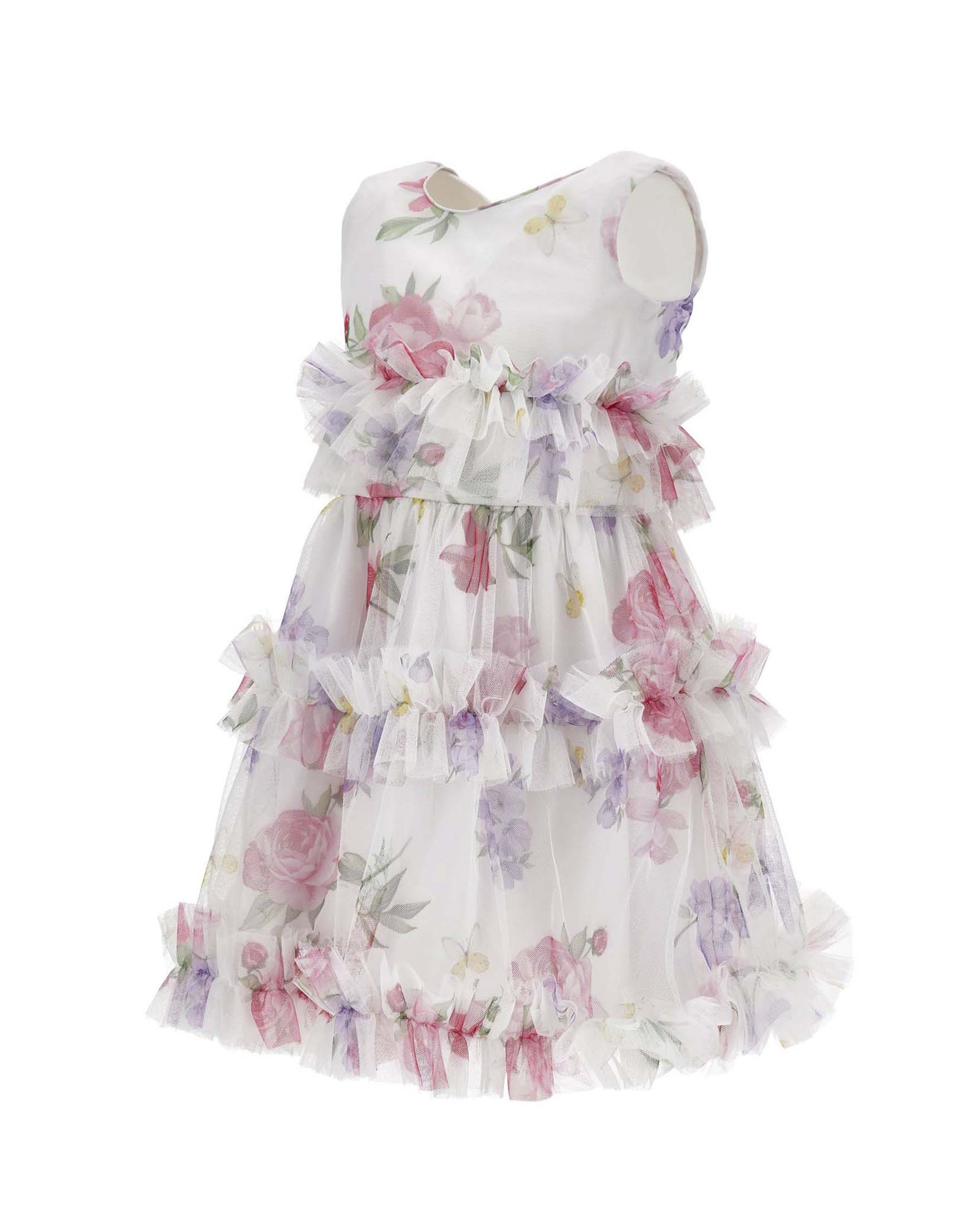 Abito Monnalisa in tulle bianco con fantasia floreale image