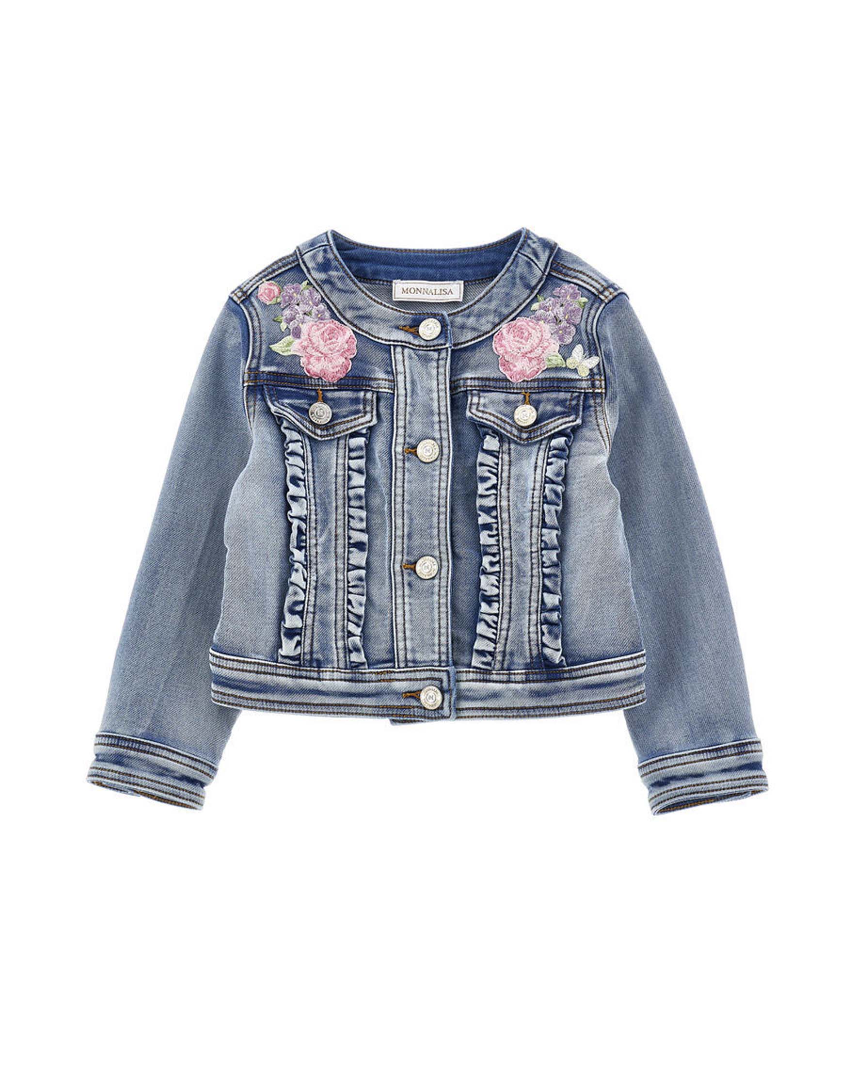 Giacca in denim Monnalisa con rouches e patch floreali