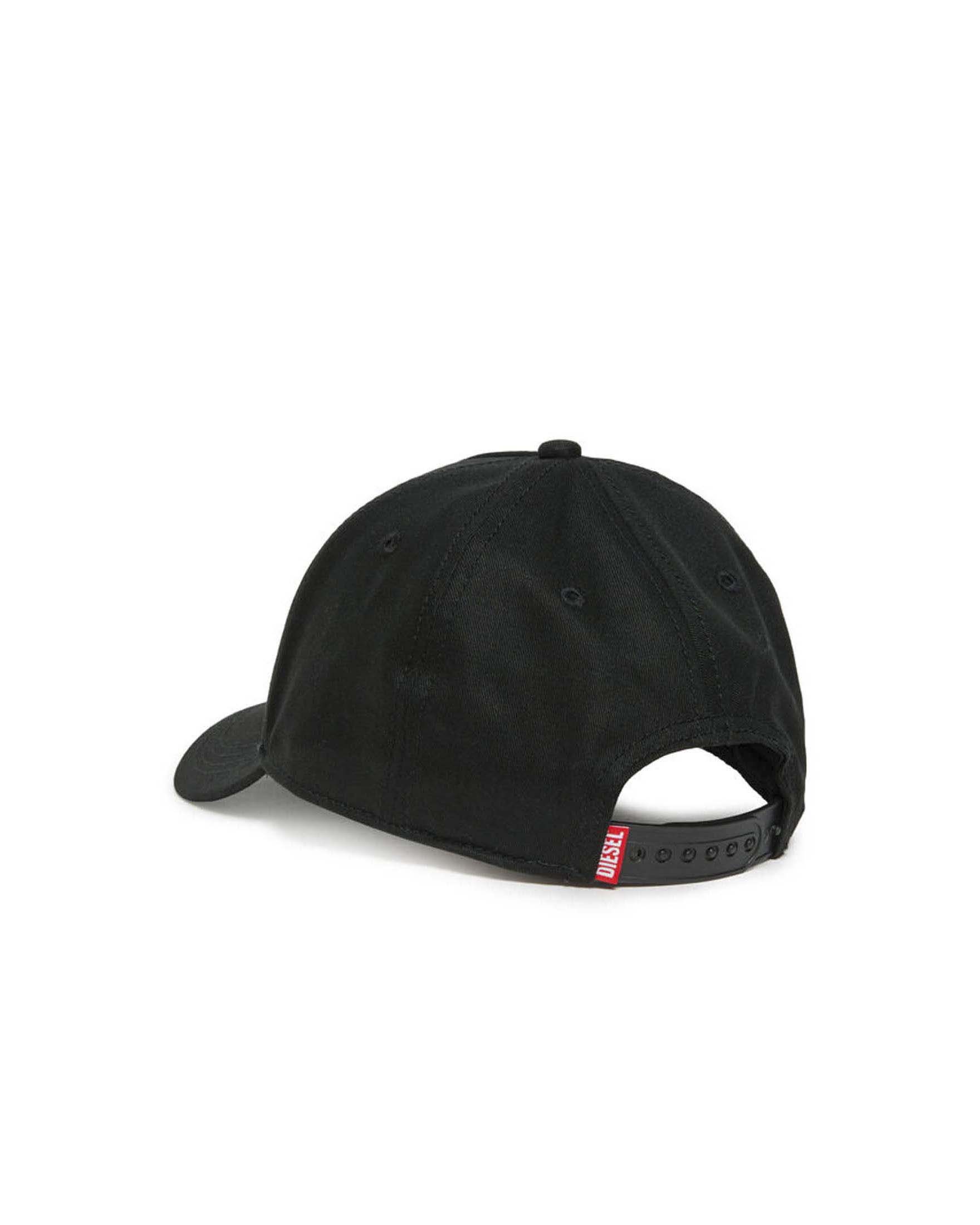 Berretto Diesel nero in cotone con frontino e logo oval D bianco image