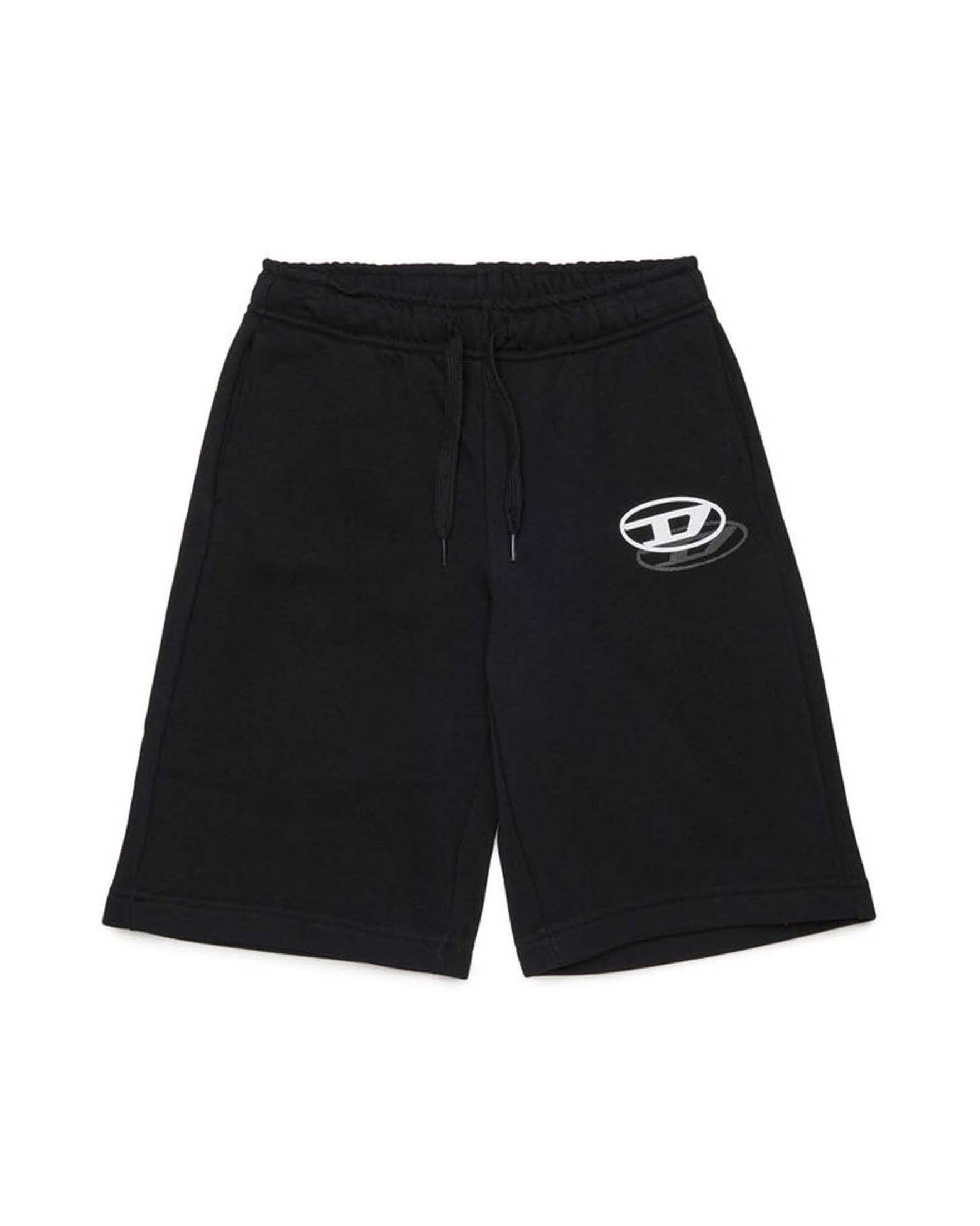 Bermuda Diesel nero in felpa di cotone con logo bianco oval D