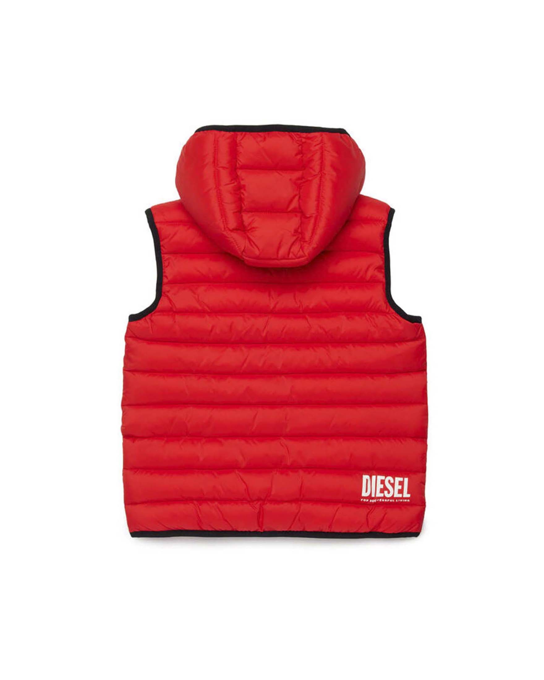 Gilet Diesel rosso in nylon opaco imbottito in piuma con cappuccio image