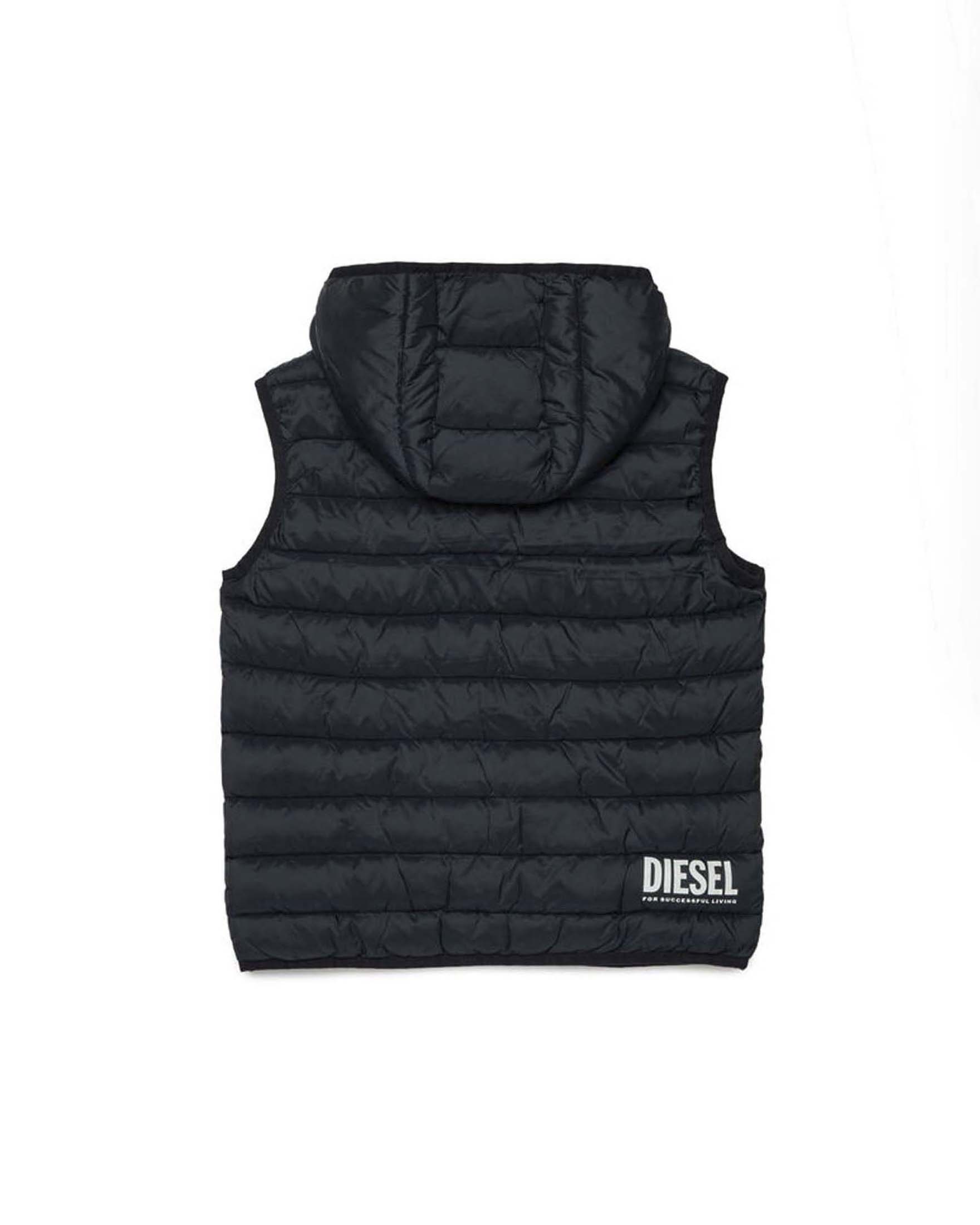 Gilet Diesel nero in nylon opaco imbottito in piuma con cappuccio image