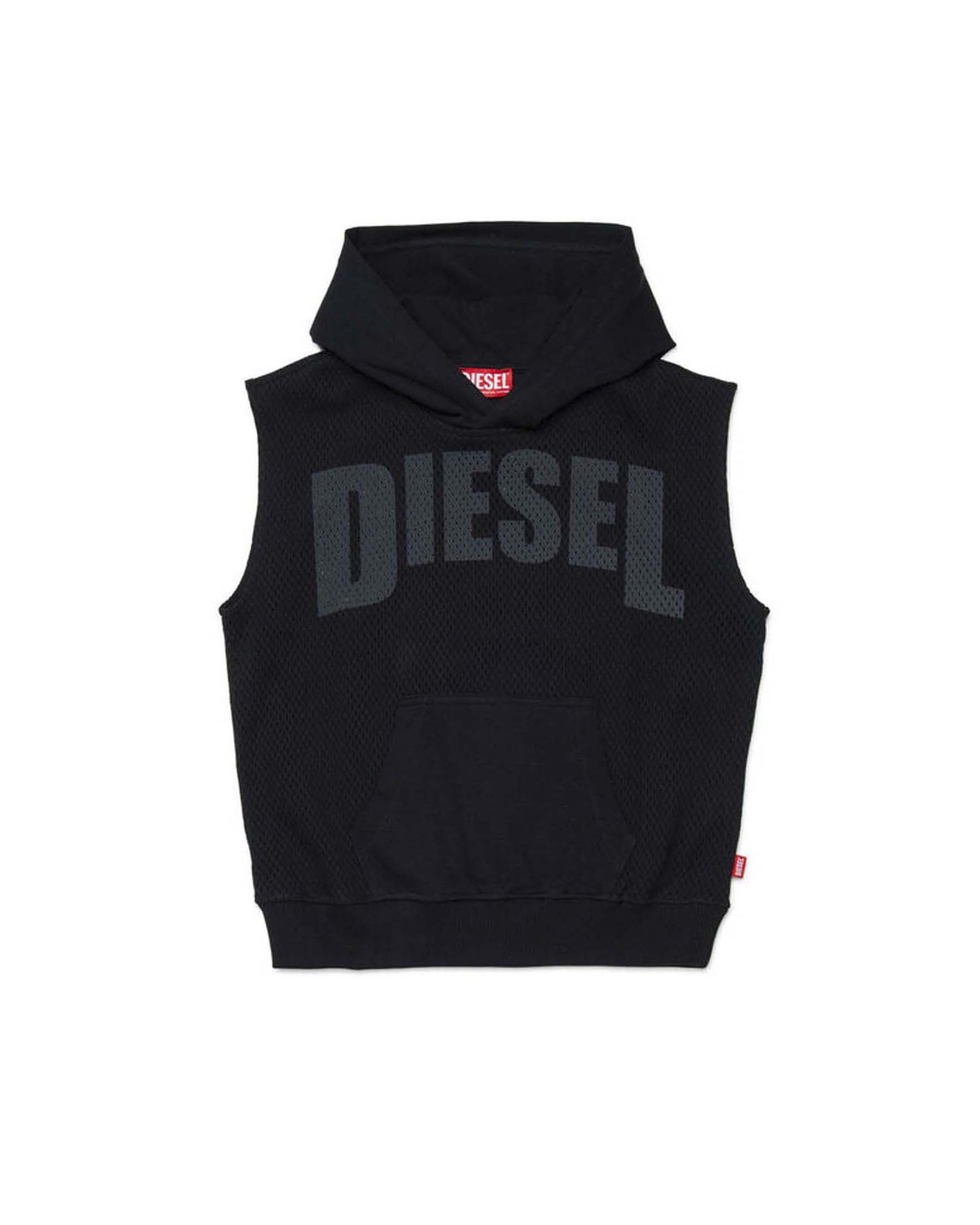 Gilet Diesel in puro cotone mesh con numero 78 e cappuccio
