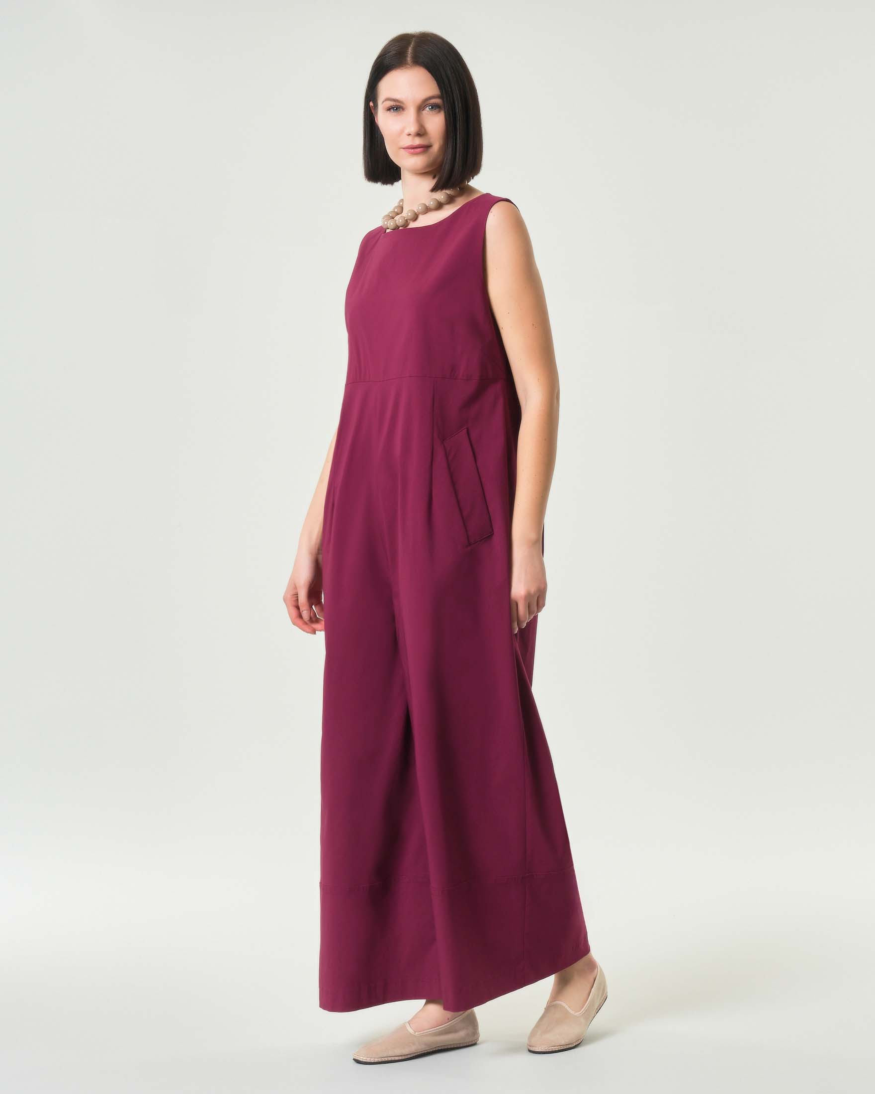 Tuta bordeaux wide leg con tasche laterali
