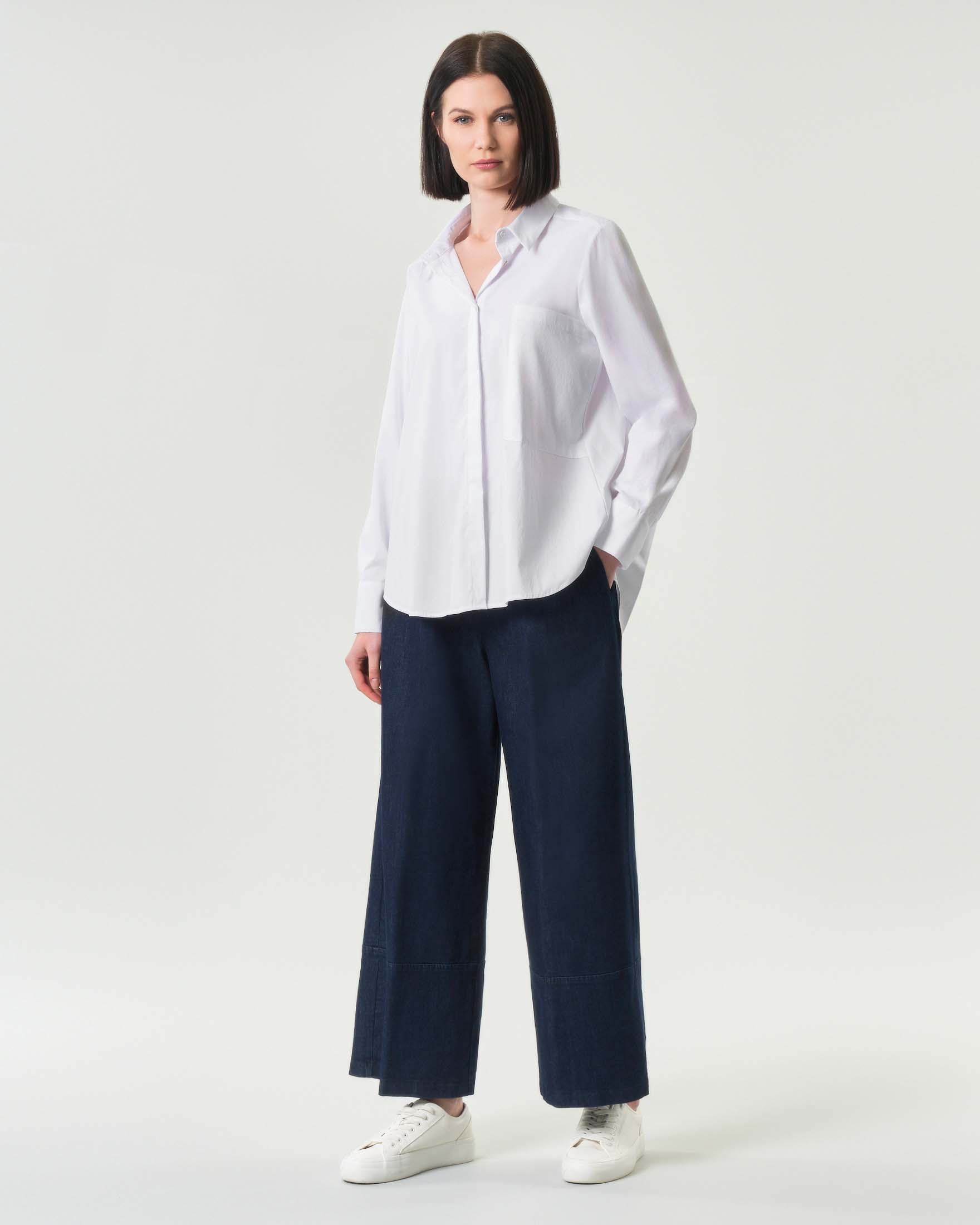 Jeans super wide Jurerê dal lavaggio scuro in misto cotone stretch con elastico inserito in vita