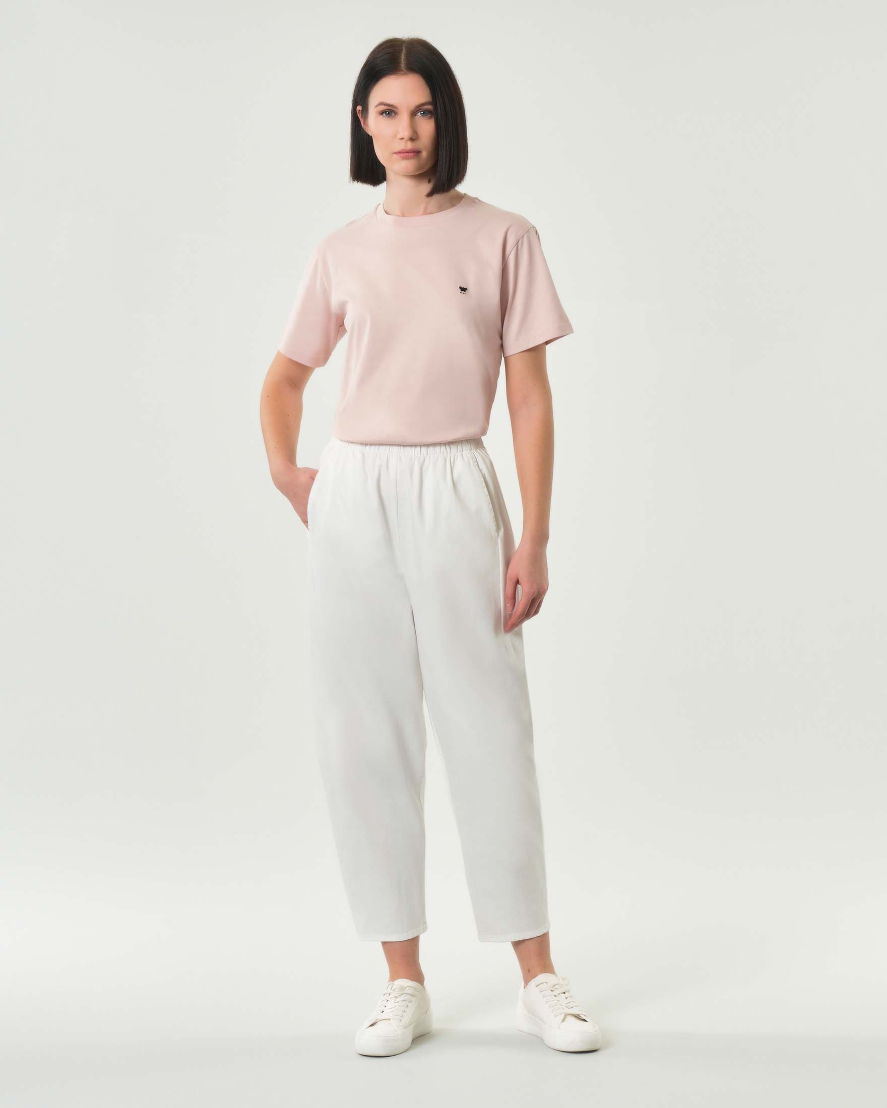 Jeans baloon bianco Jurerê in misto cotone stretch con elastico inserito in vita