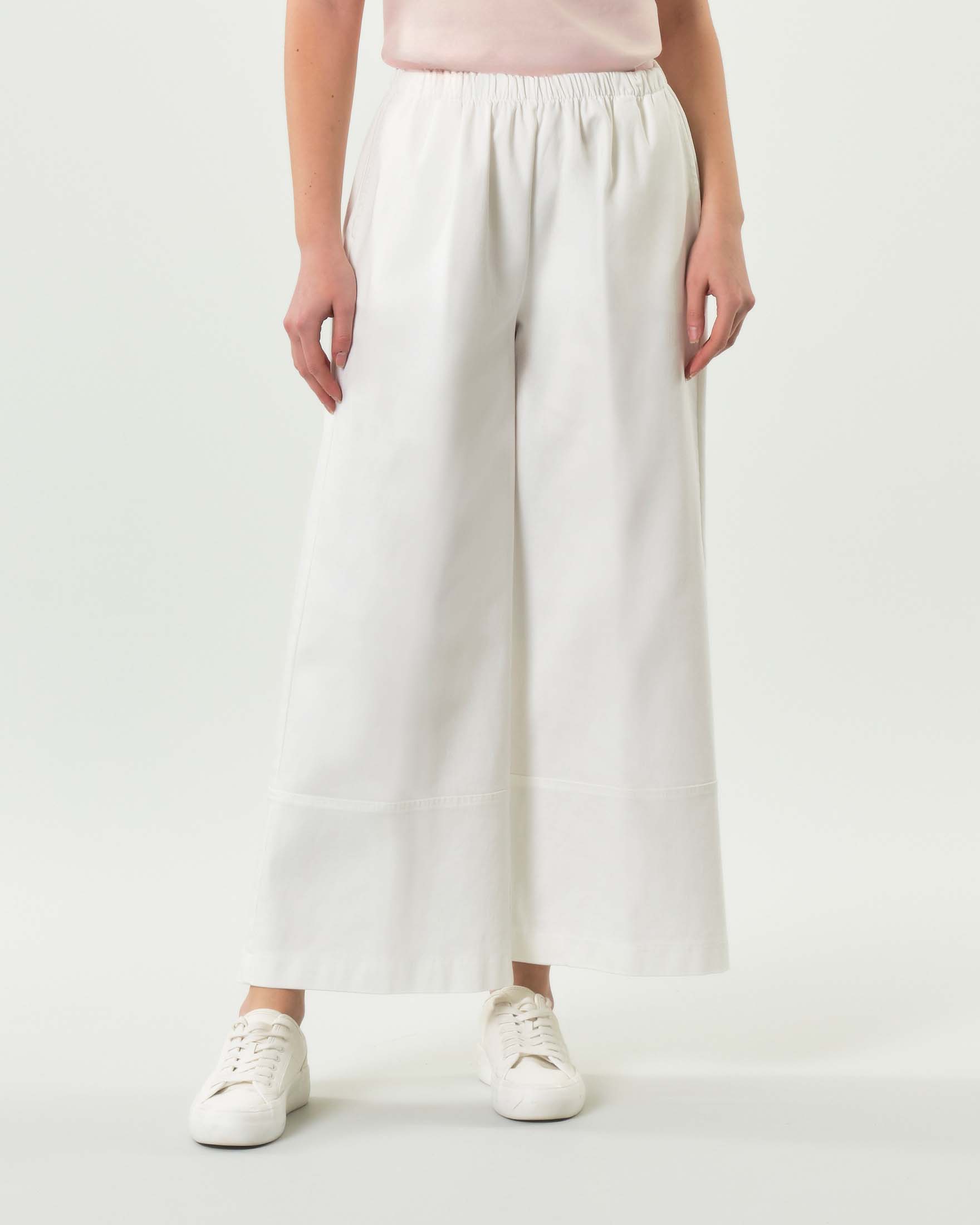 Jeans super wide bianco Jurerê in misto cotone stretch con elastico inserito in vita image
