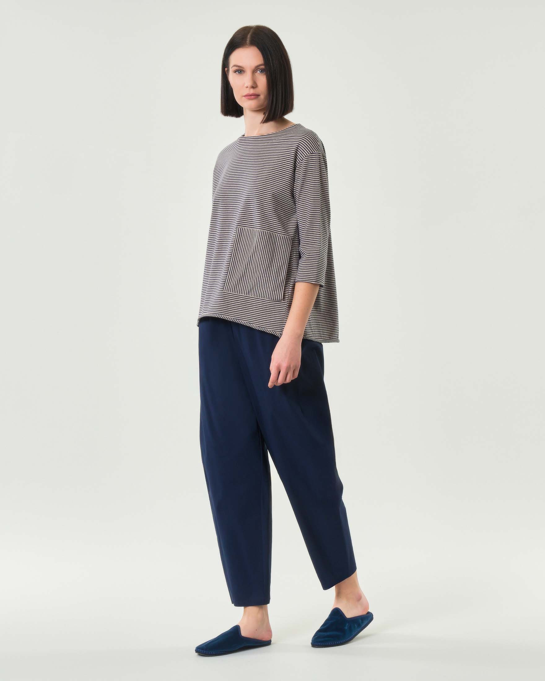 Pantaloni baloon blu Jurerê in bangalina di misto viscosa stretch con elastico inserito in vita