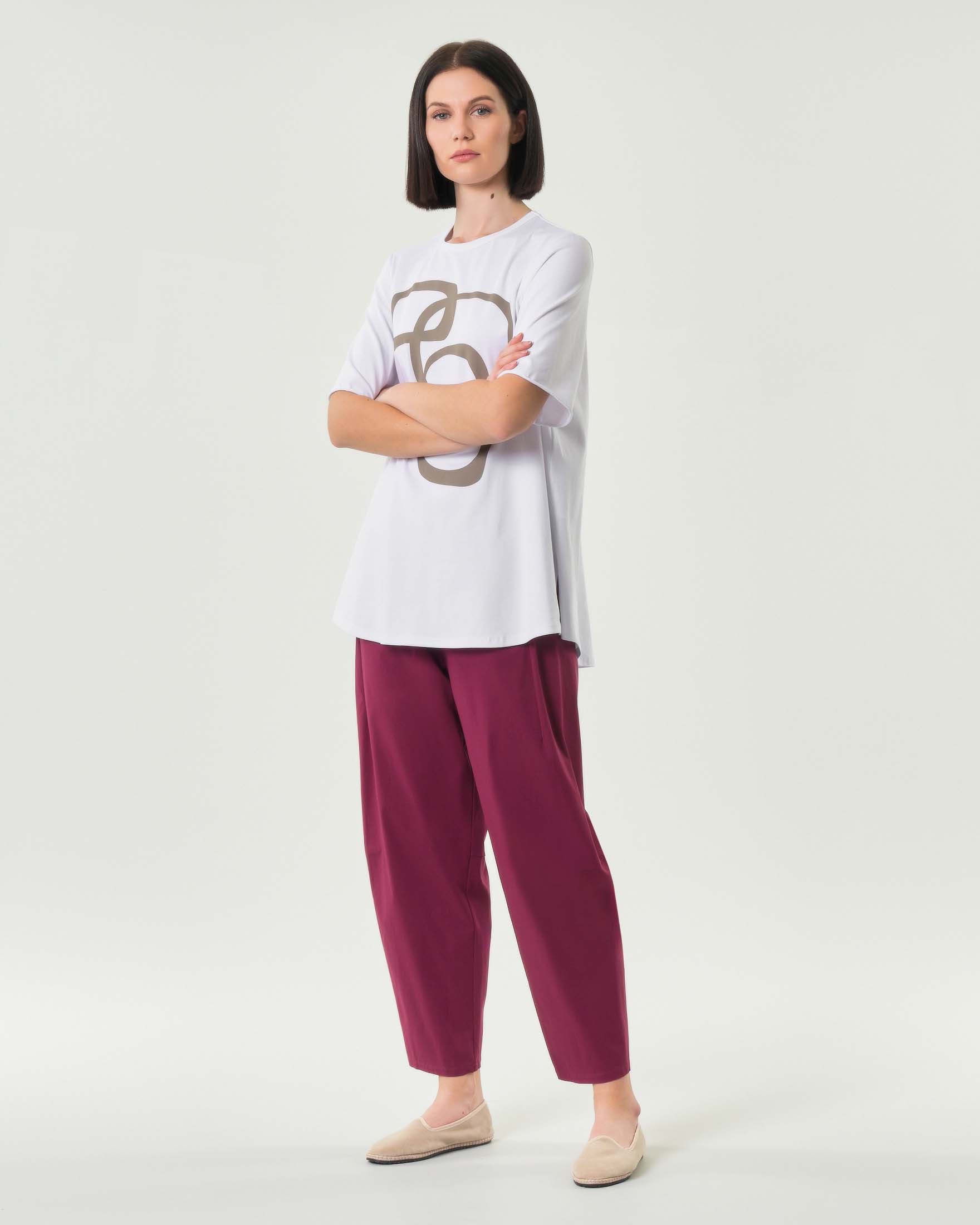 Pantaloni baloon bordeaux in bangalina di misto viscosa stretch con elastico inserito in vita