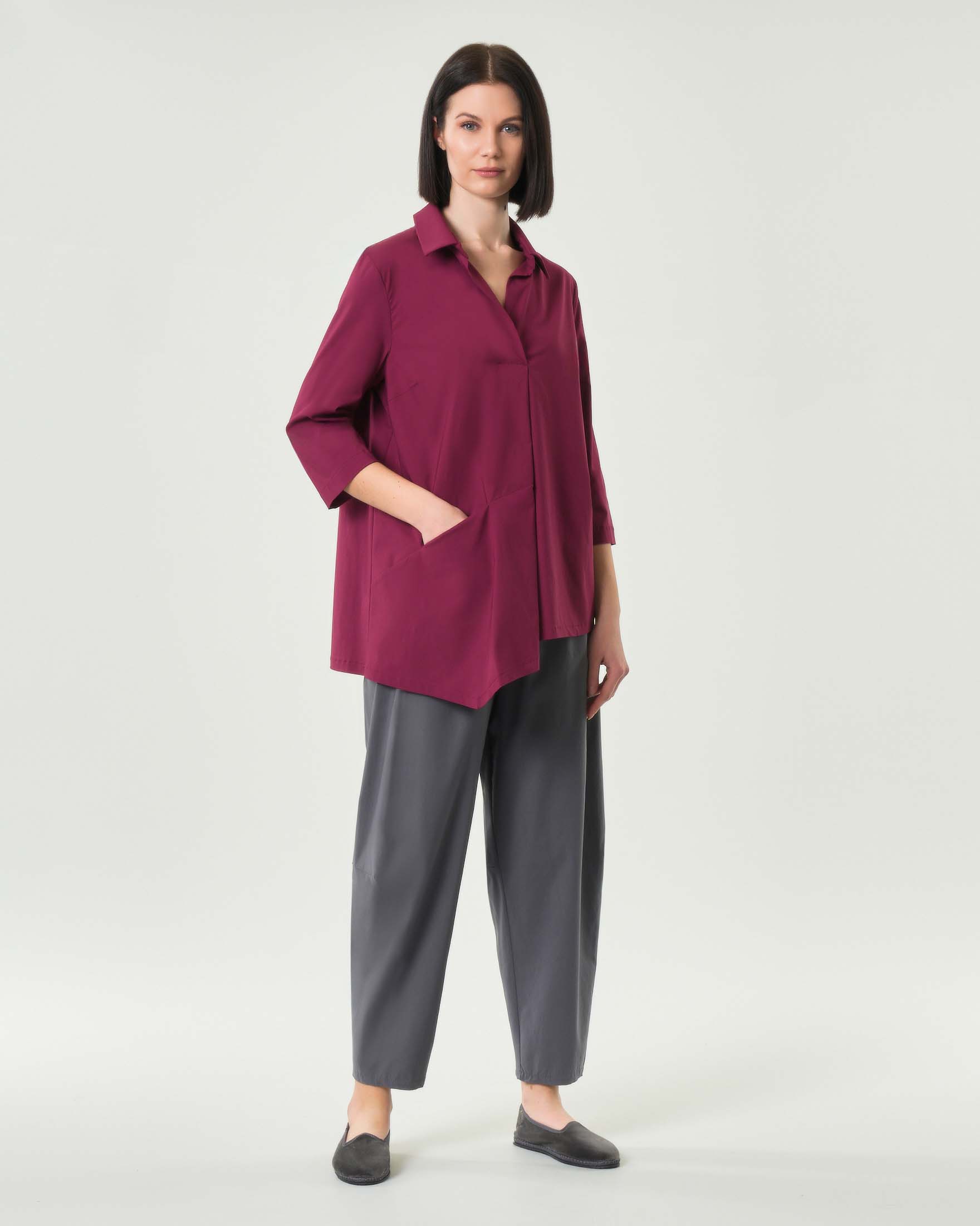 Pantaloni baloon grigio Jurerê in bangalina di misto viscosa stretch con elastico inserito in vita