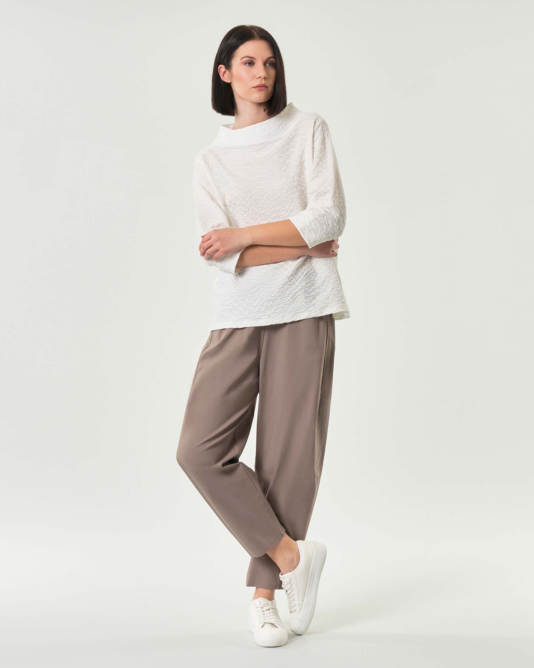 Pantaloni baloon tortora Jurerê in bangalina di misto viscosa stretch con elastico inserito in vita