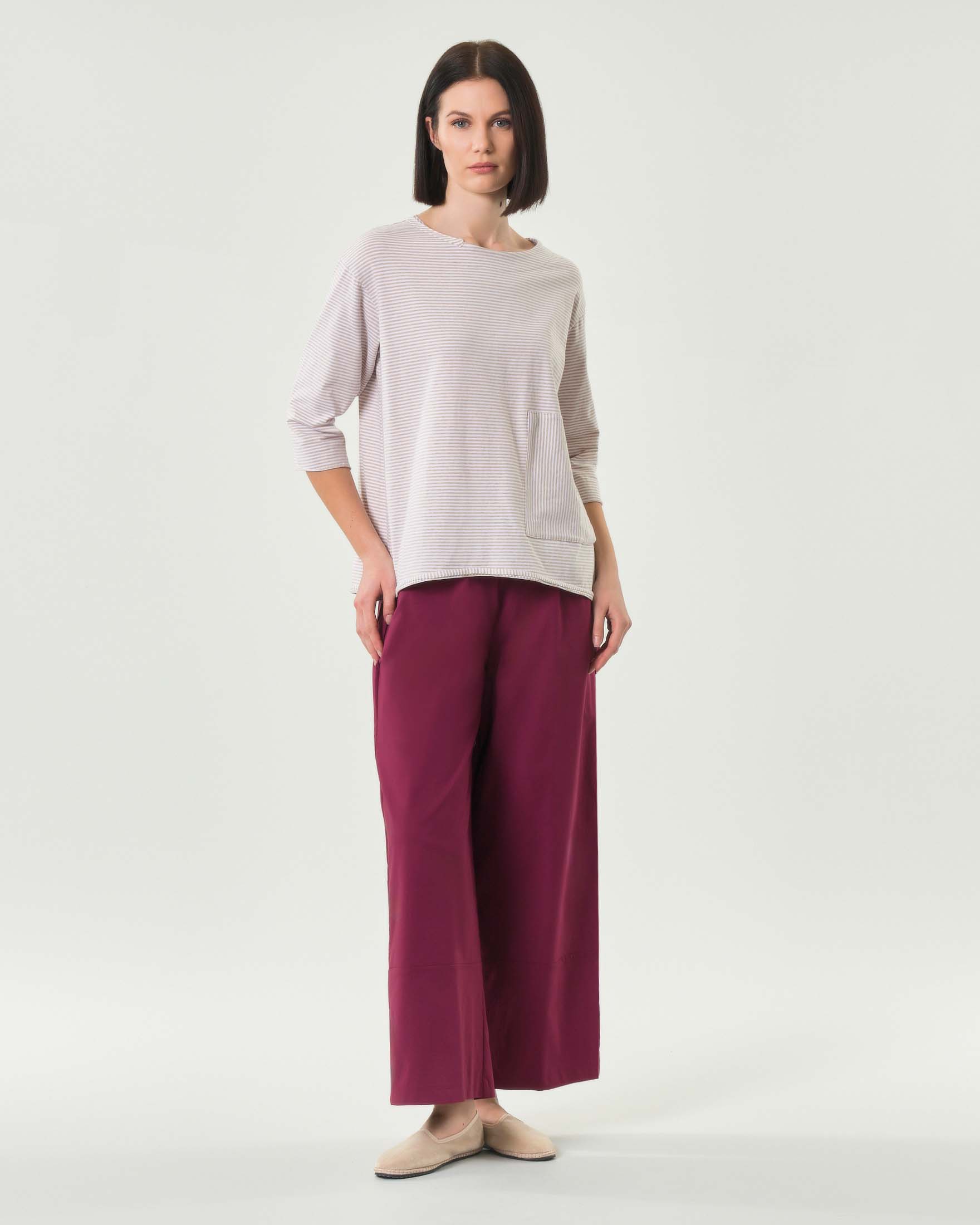 Pantaloni wide leg bordeaux in misto viscosa con elastico inserito in vita