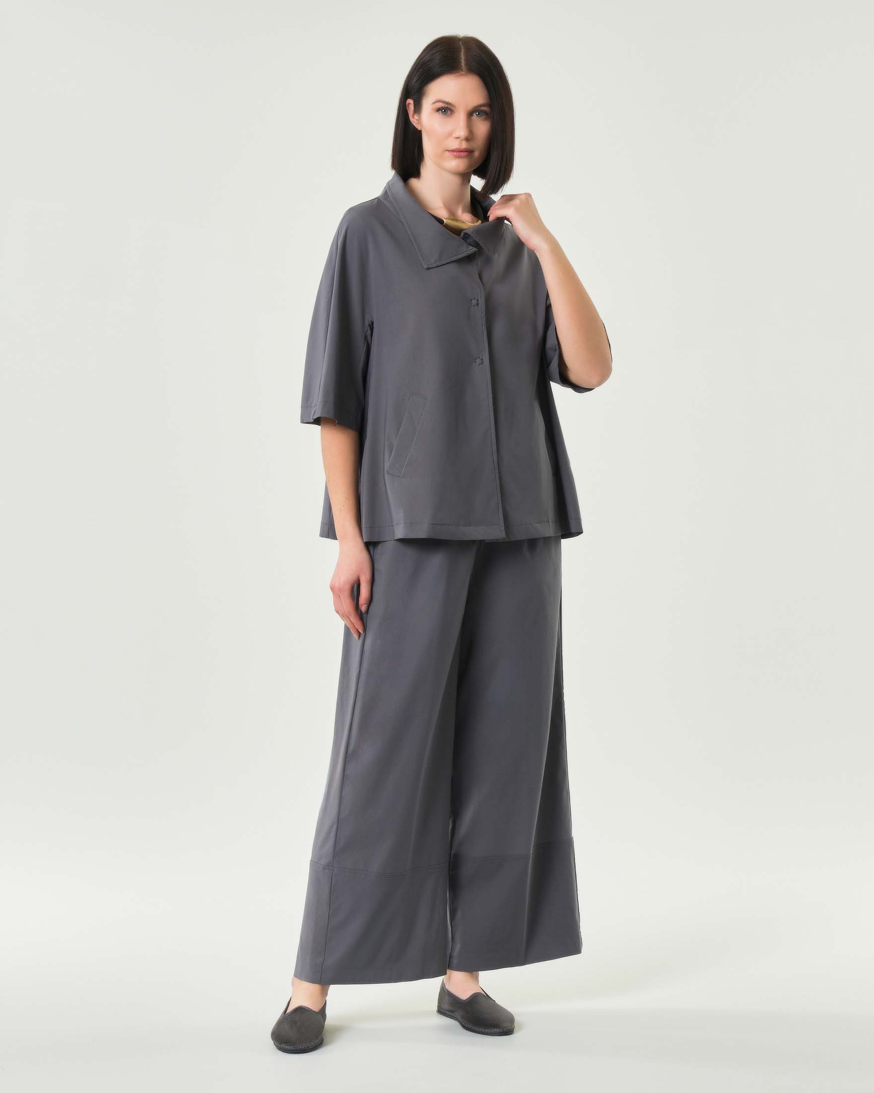 Pantaloni wide leg grigio Jurerê in misto viscosa con elastico inserito in vita