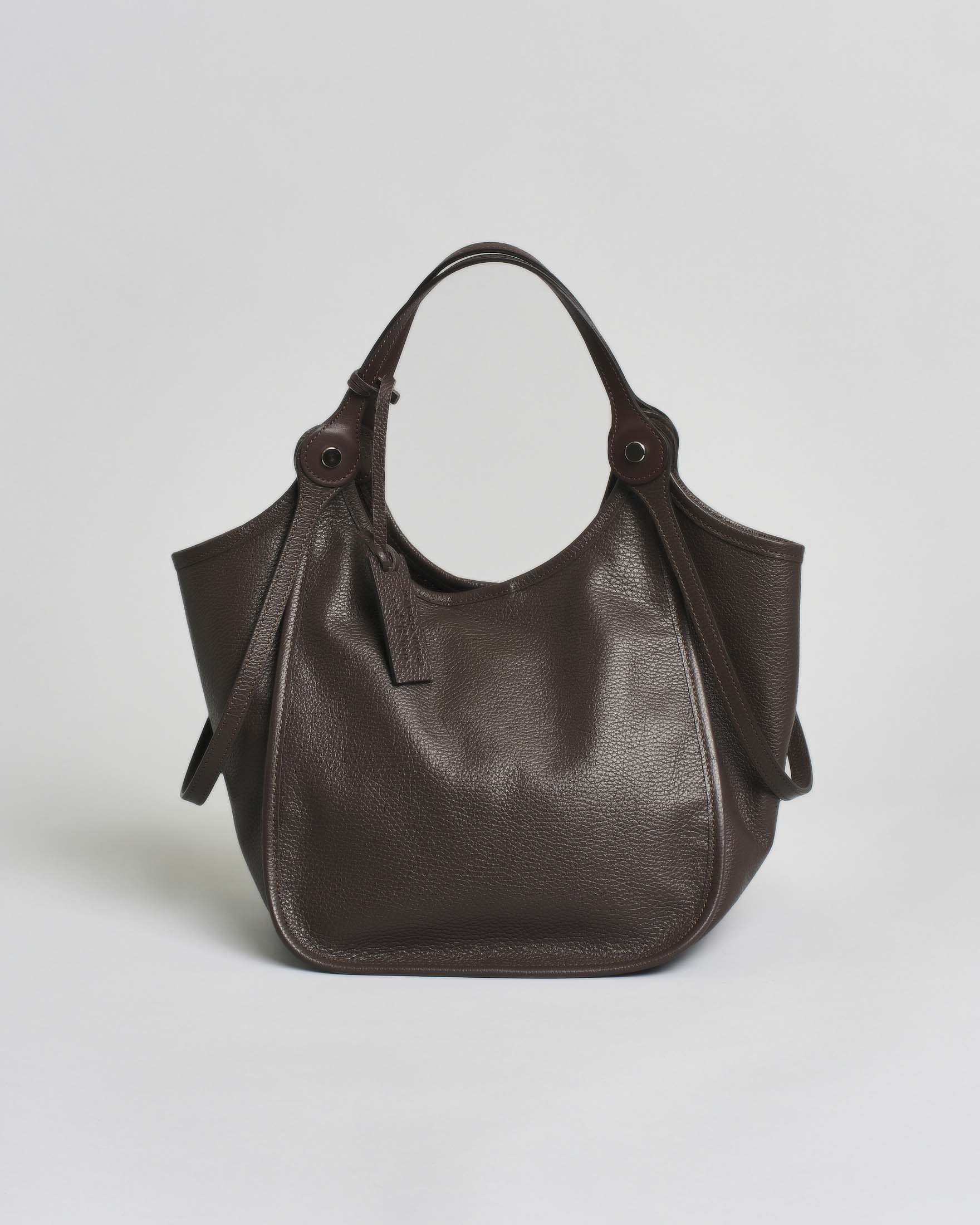 Borsa Marco Masi a spalla piccola in pelle martellata testa di moro con profili in pelle tono su tono