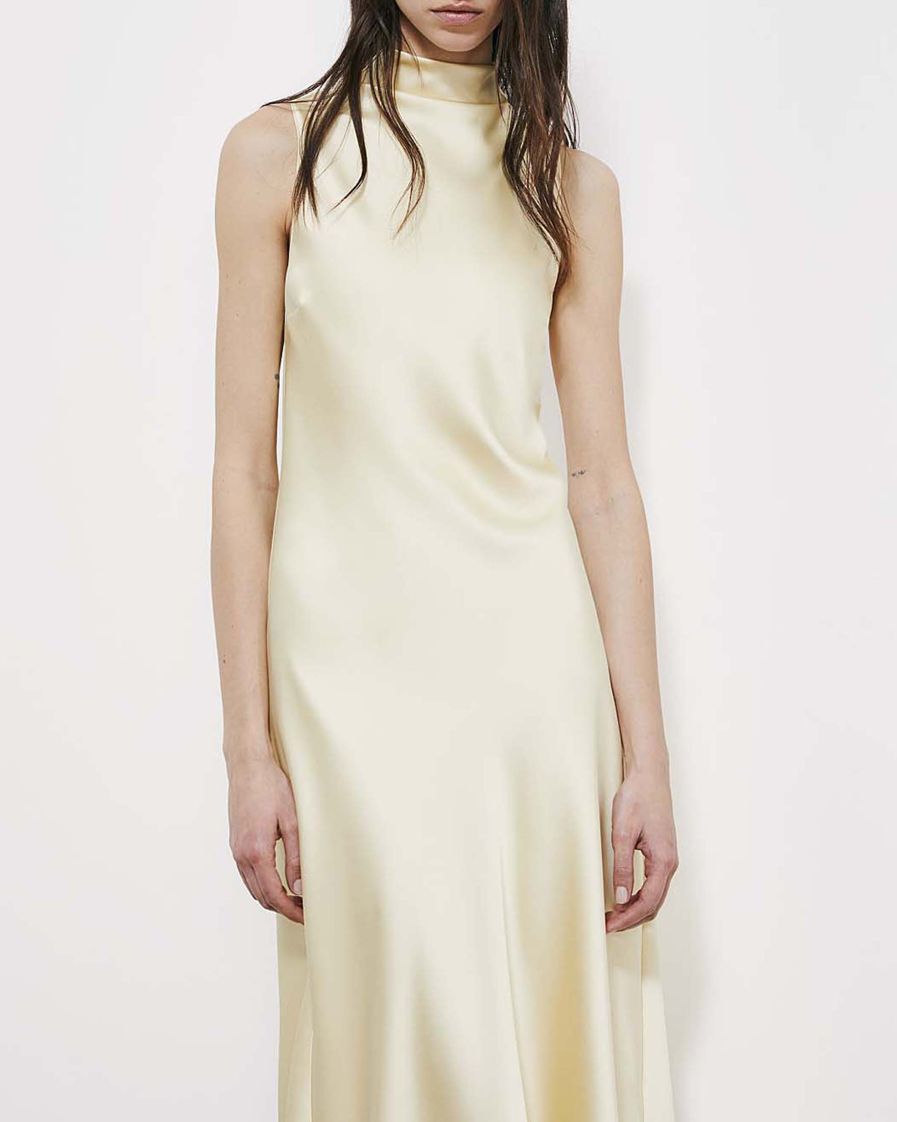 Abito midi senza maniche giallo Patrizia Pepe in raso con collo alto image