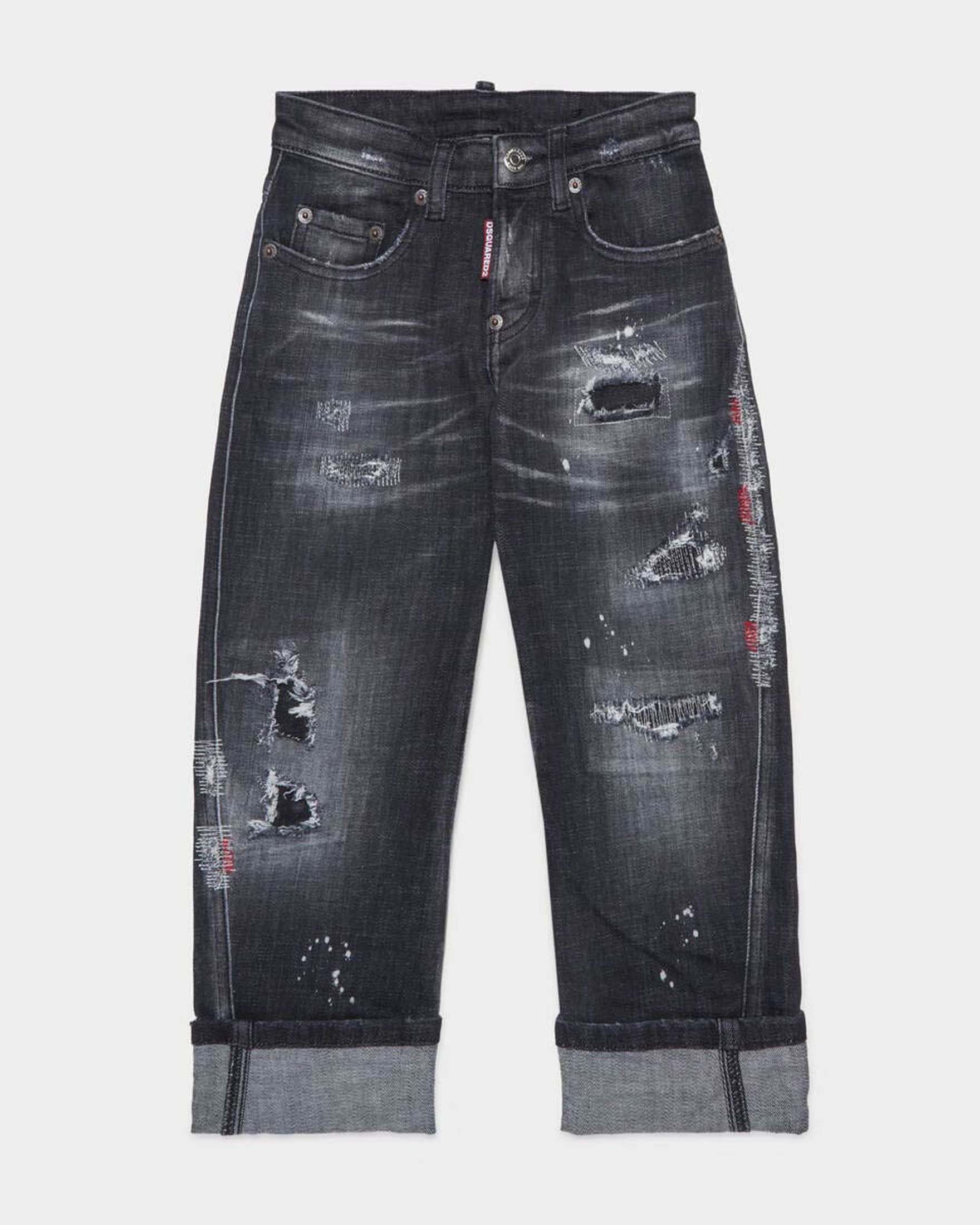Jeans Dsquared2 straight fit nero con dettagli destroyed e cavallo basso