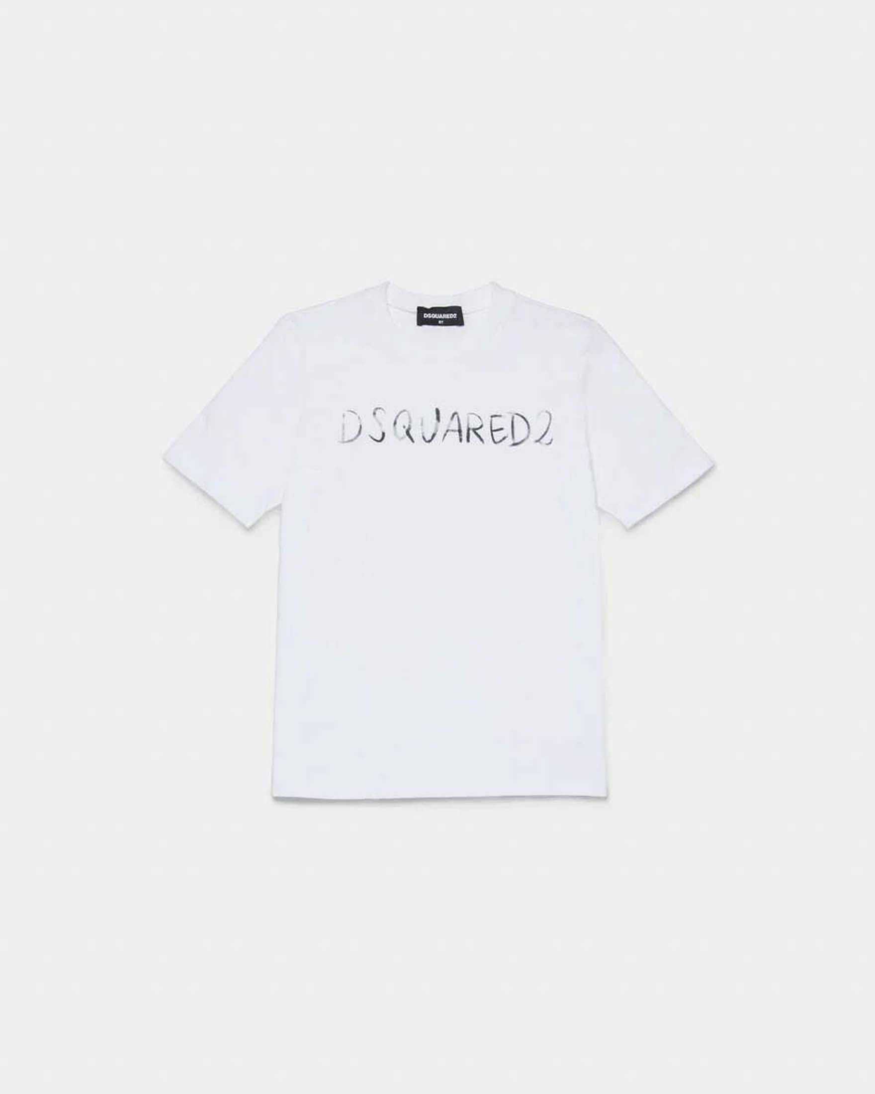 T-shirt bianca in puro cotone con scritta logo sfumata