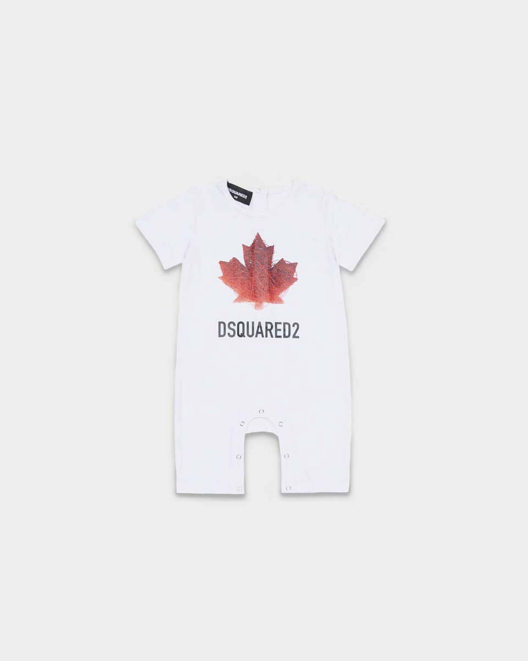Pagliaccetto Dsquared2 bianco in cotone stratch con foglia logo icon