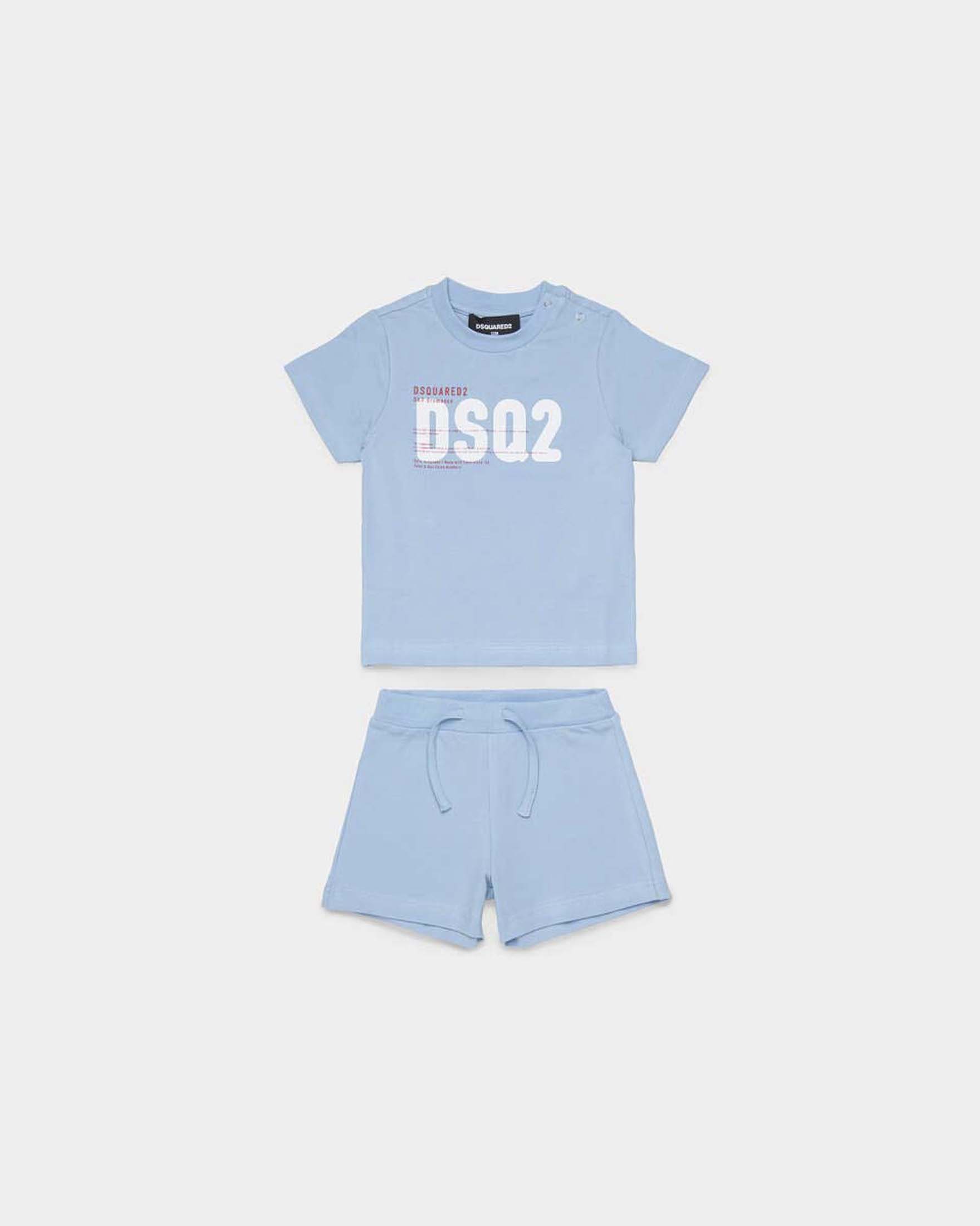 Completo corto Dsquared2 azzurro in puro cotone