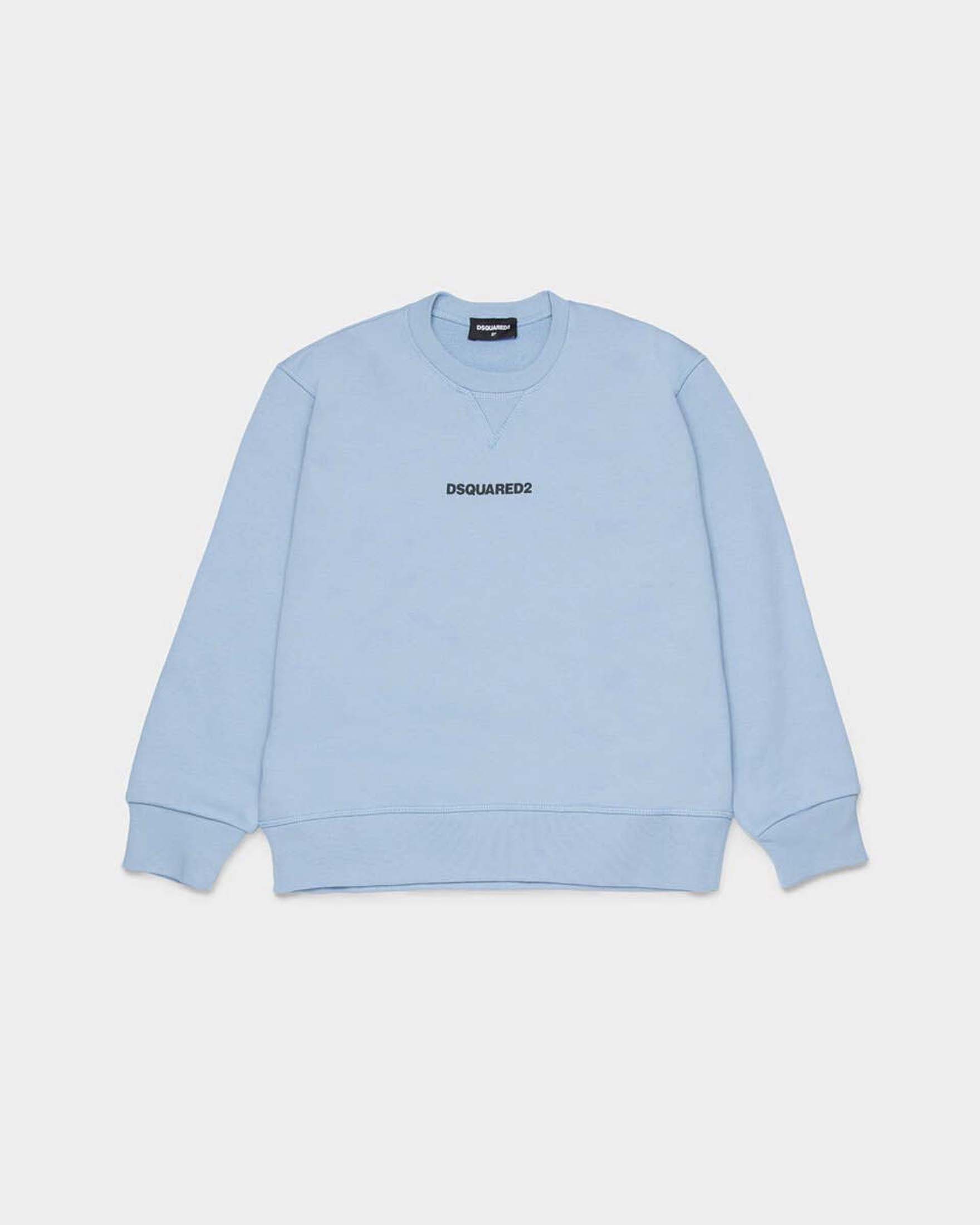 Felpa Dsquared2 azzurra in puro cotone con mini logo nero