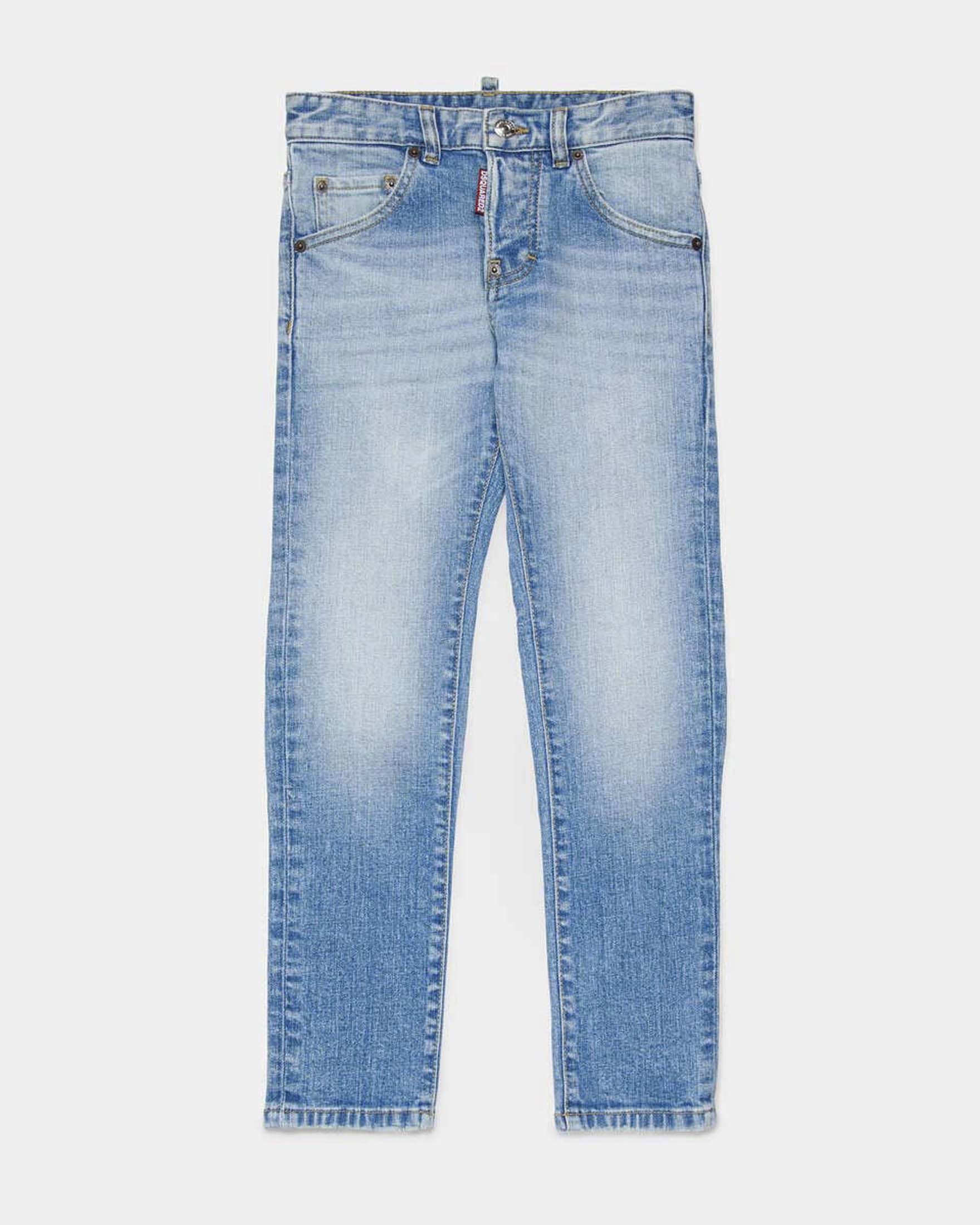 Jeans regular fit lavaggio chiaro stone washed con tasca in pelle
