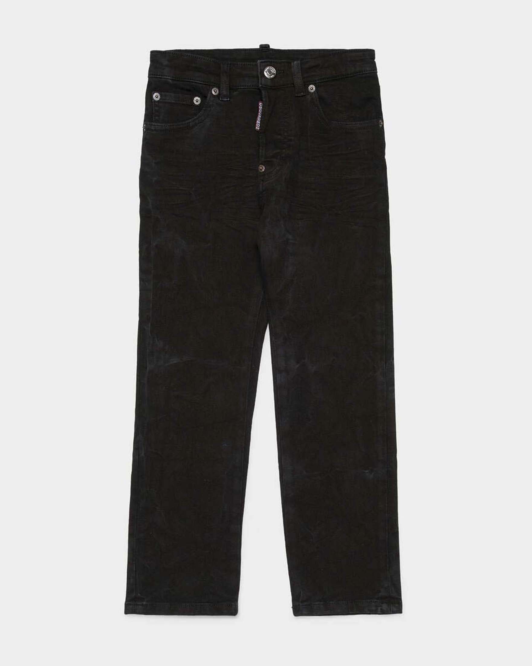 Jeans regular Dsquared2 lavaggio nero stone washed con scritta logo rossa