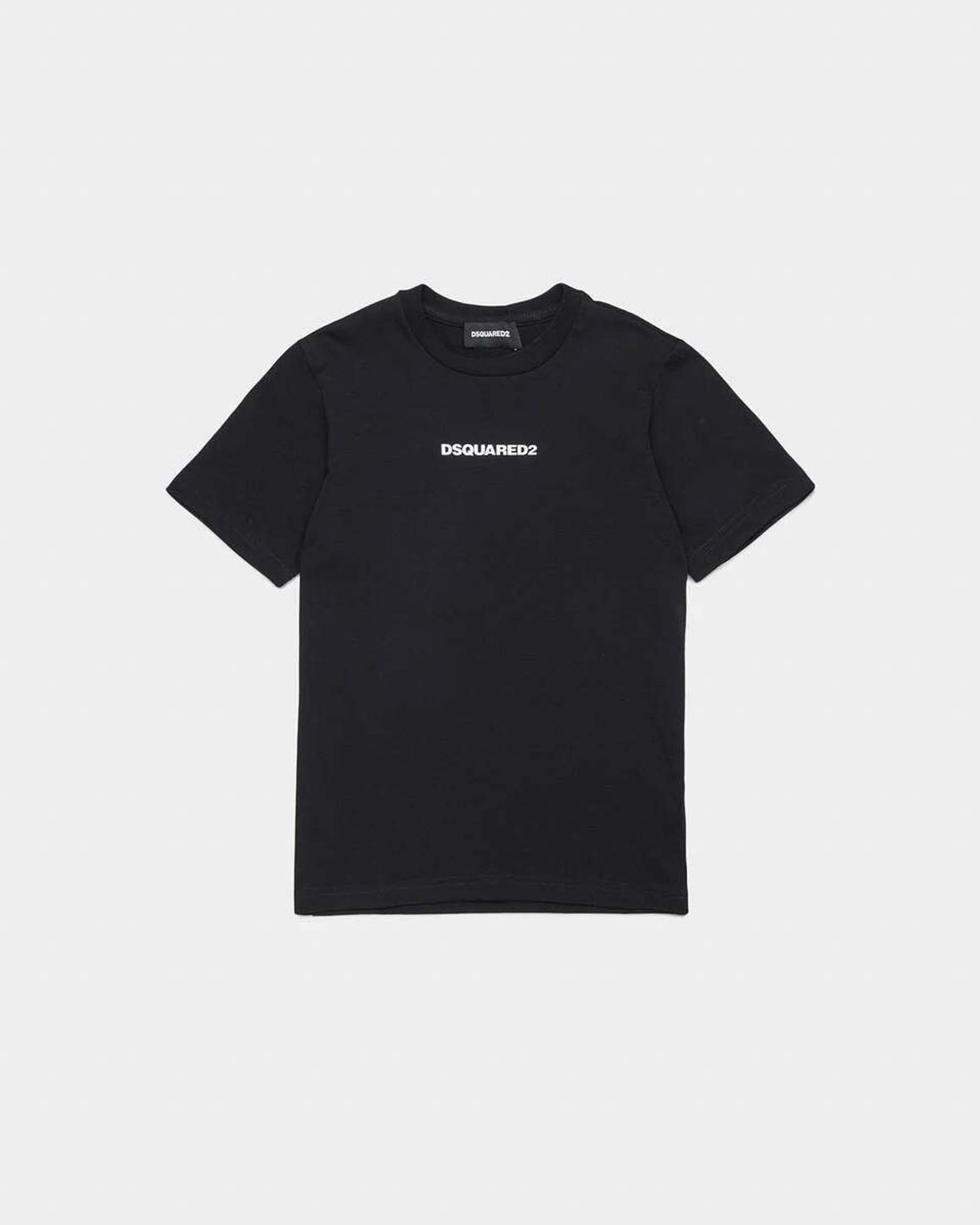 T-shirt relaxed fit nera in puro cotone con mini logo bianco