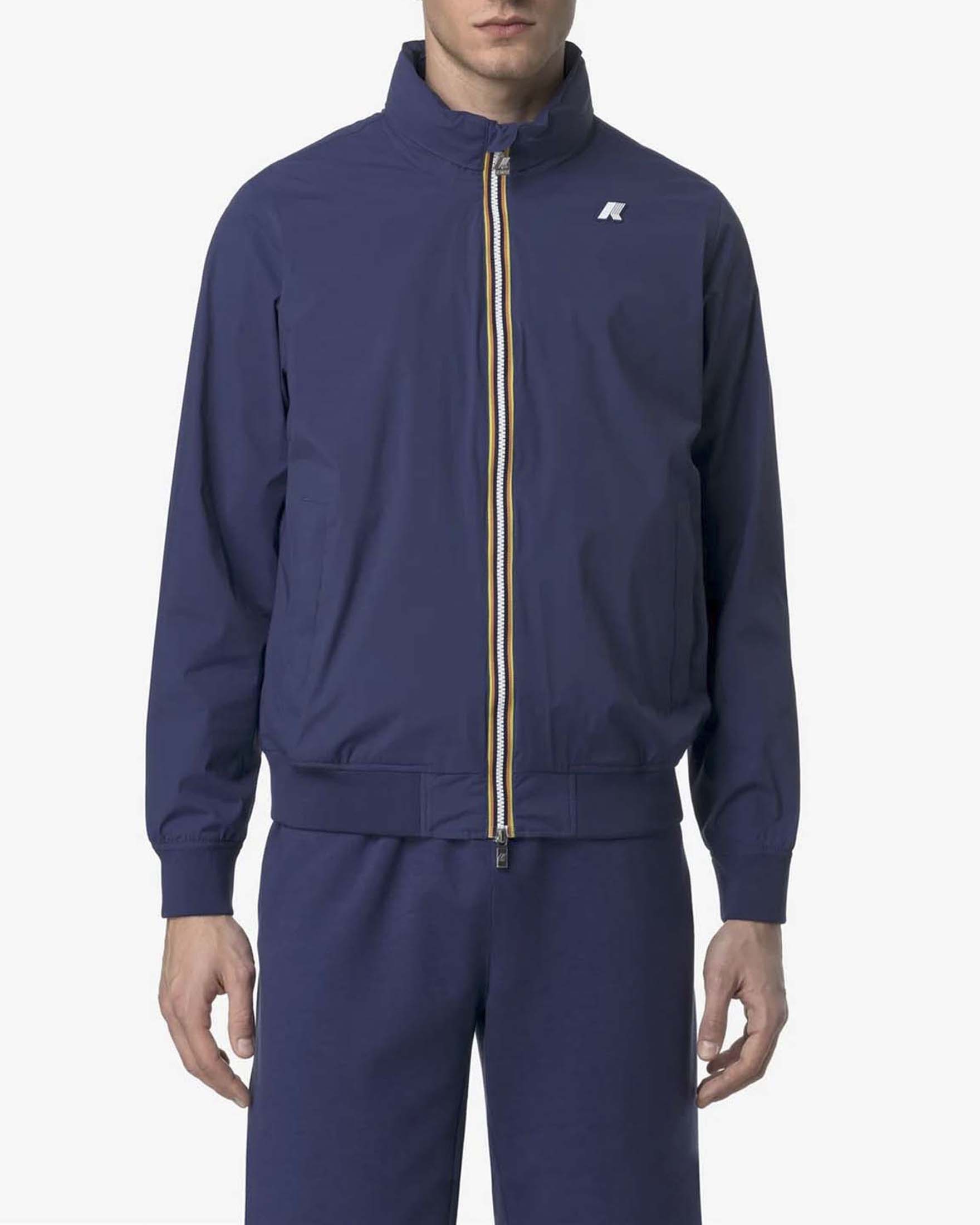 Amaury Stretch Nylon Jersey blu indaco con cappuccio estraibile