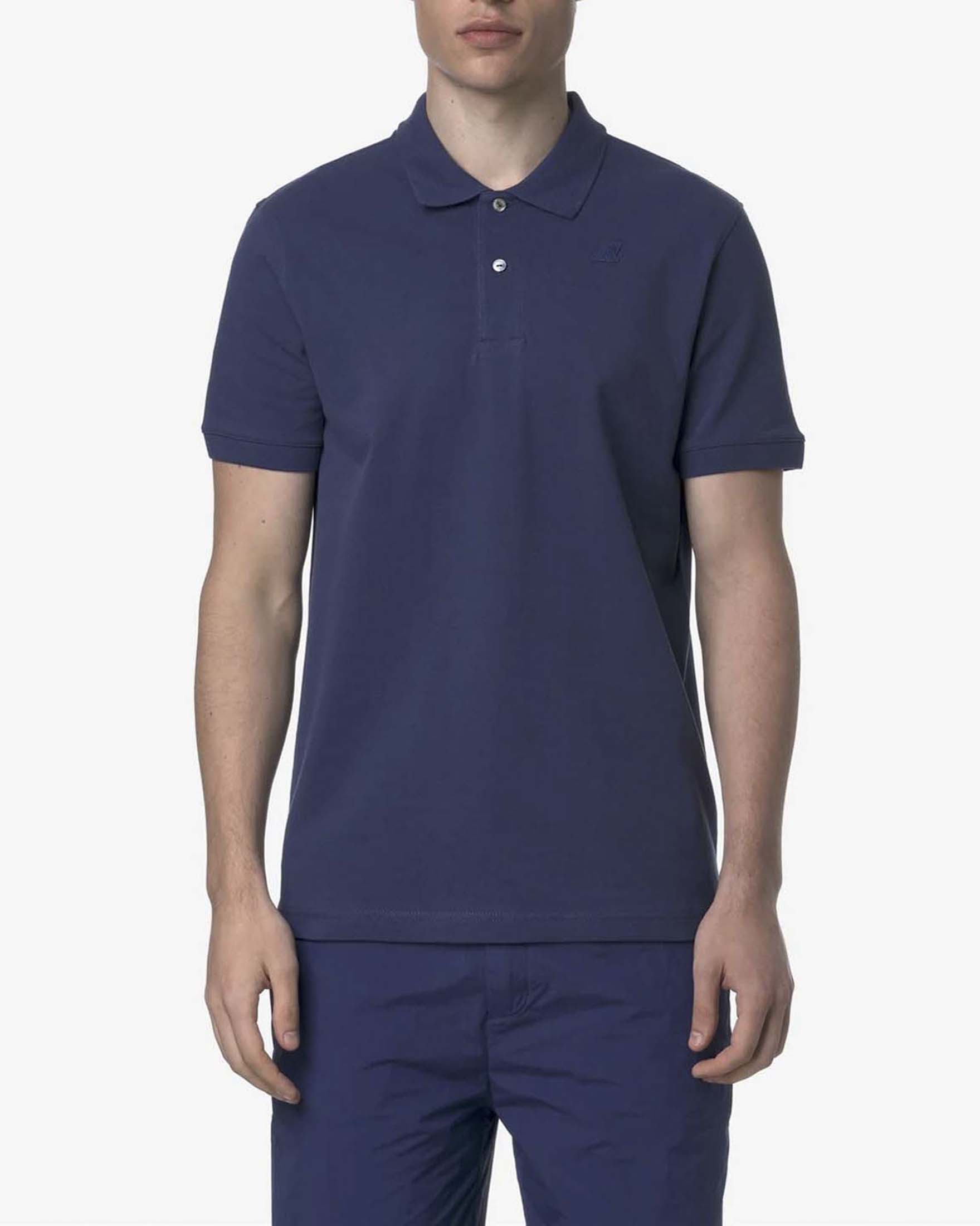 Polo blu indaco mezza manica in micro piquè di cotone stretch