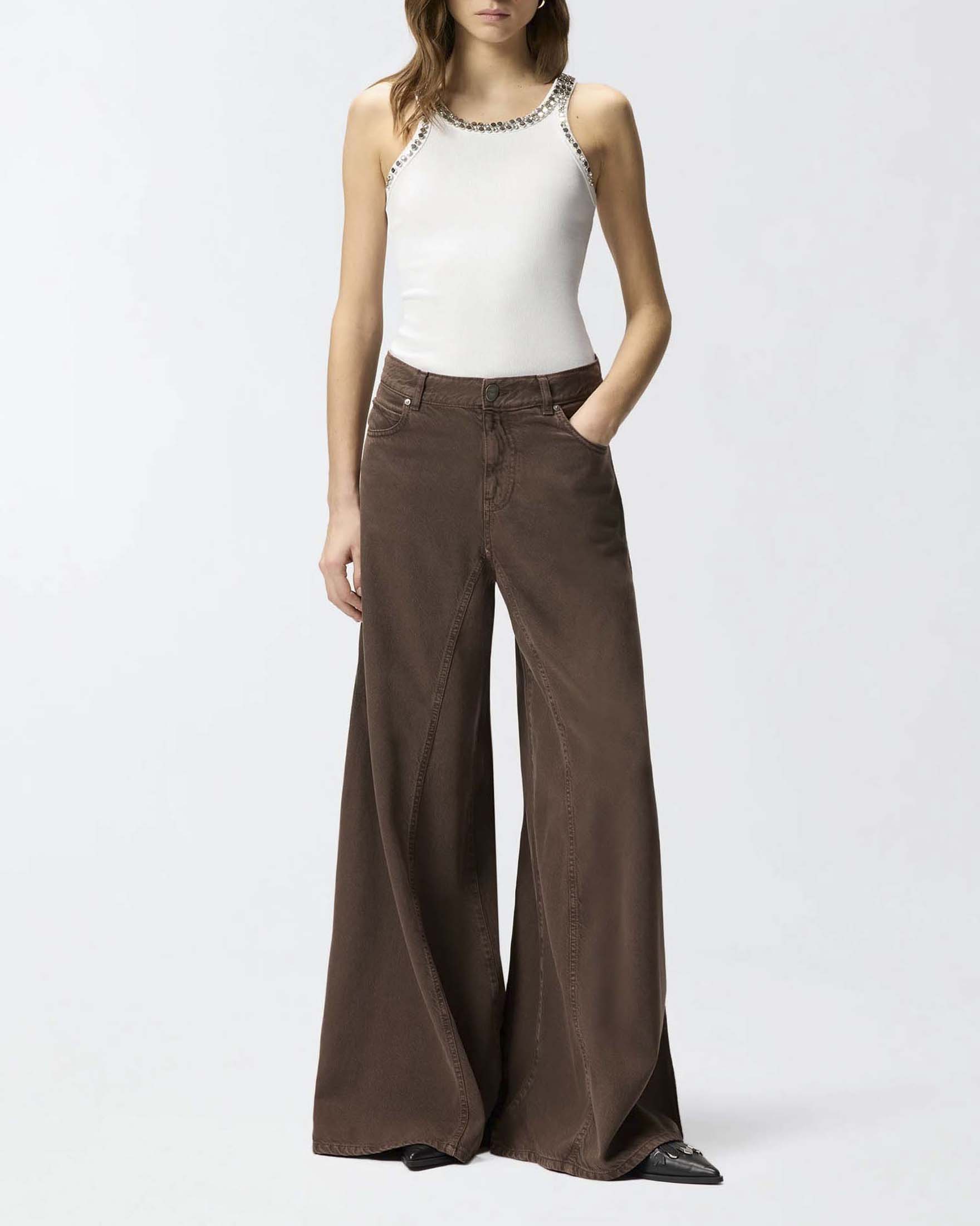 Pantaloni marroni Pinko super wide leg