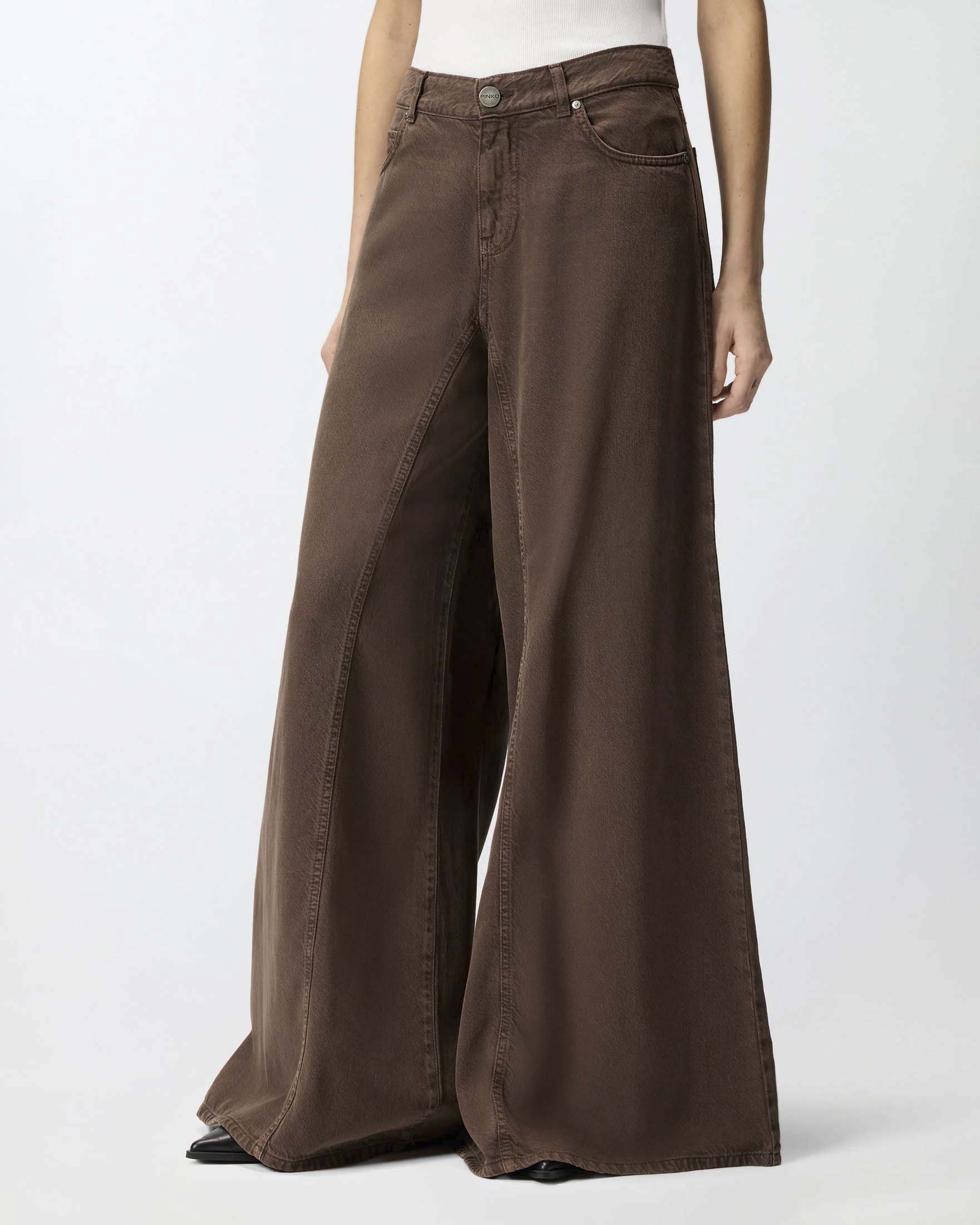 Pantaloni marroni Pinko super wide leg image