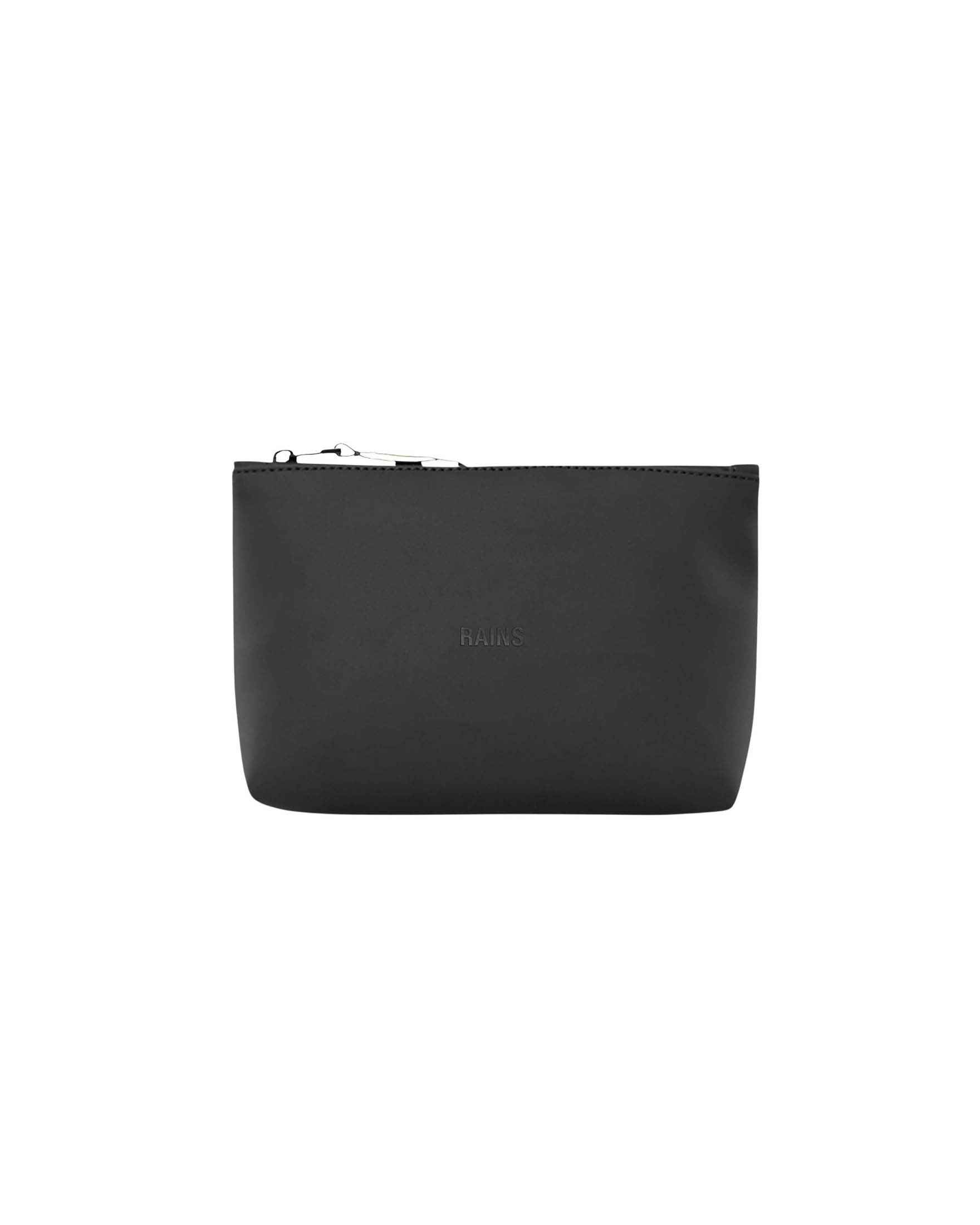 Cosmetic bag nera Rains in tessuto impermeabile effetto vernice con scritta logo