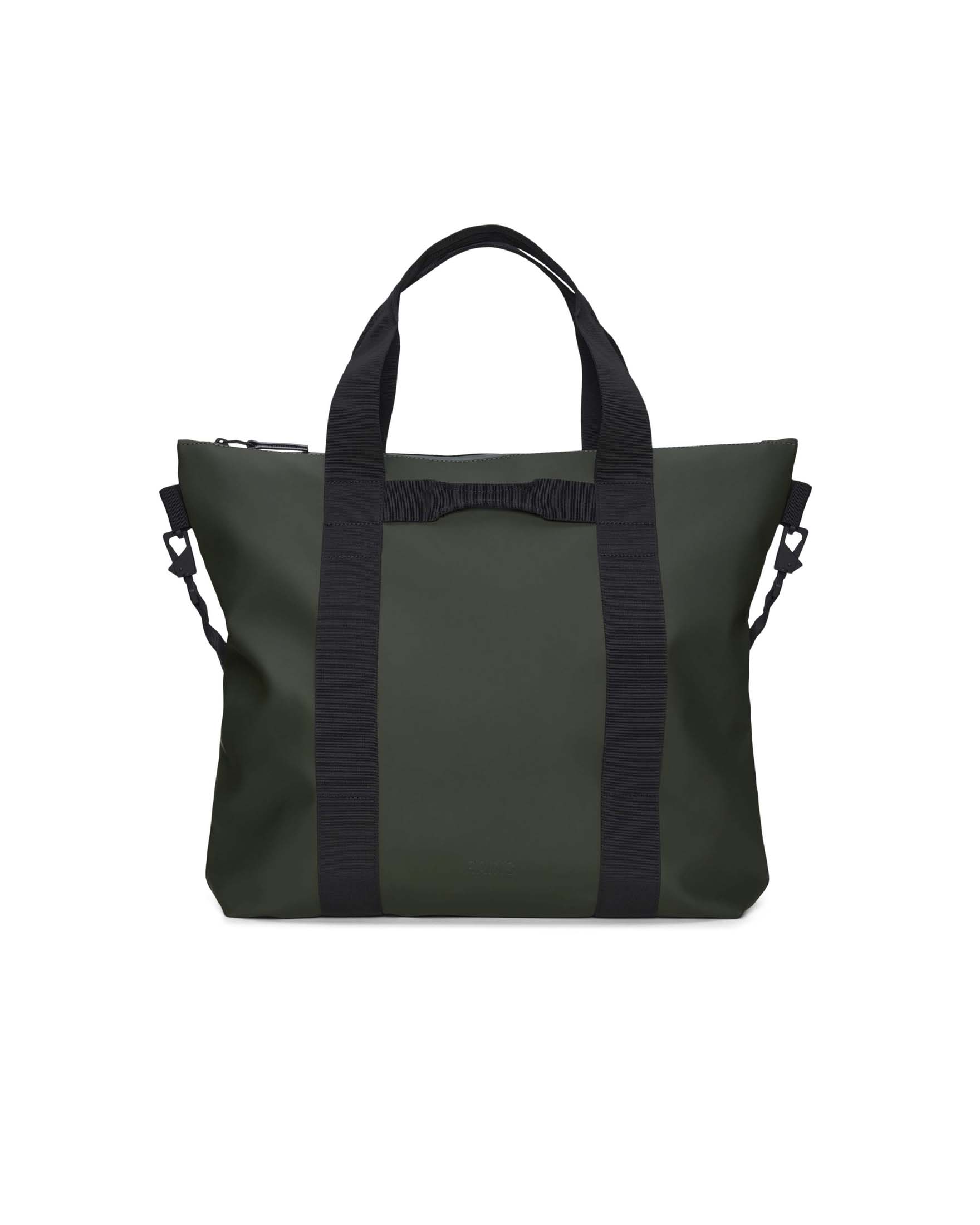 Tote Bag verde militare in tessuto tecnico impermeabile effetto gommato con tracolla removibile
