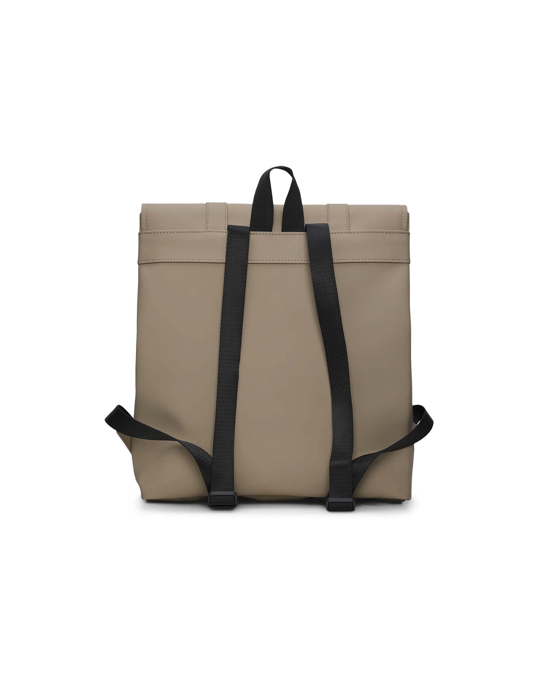Zaino Msn Bag Mini beige Rains in tessuto tecnico impermeabile effetto gommato con doppia chiusura a cartella e moschettoni
