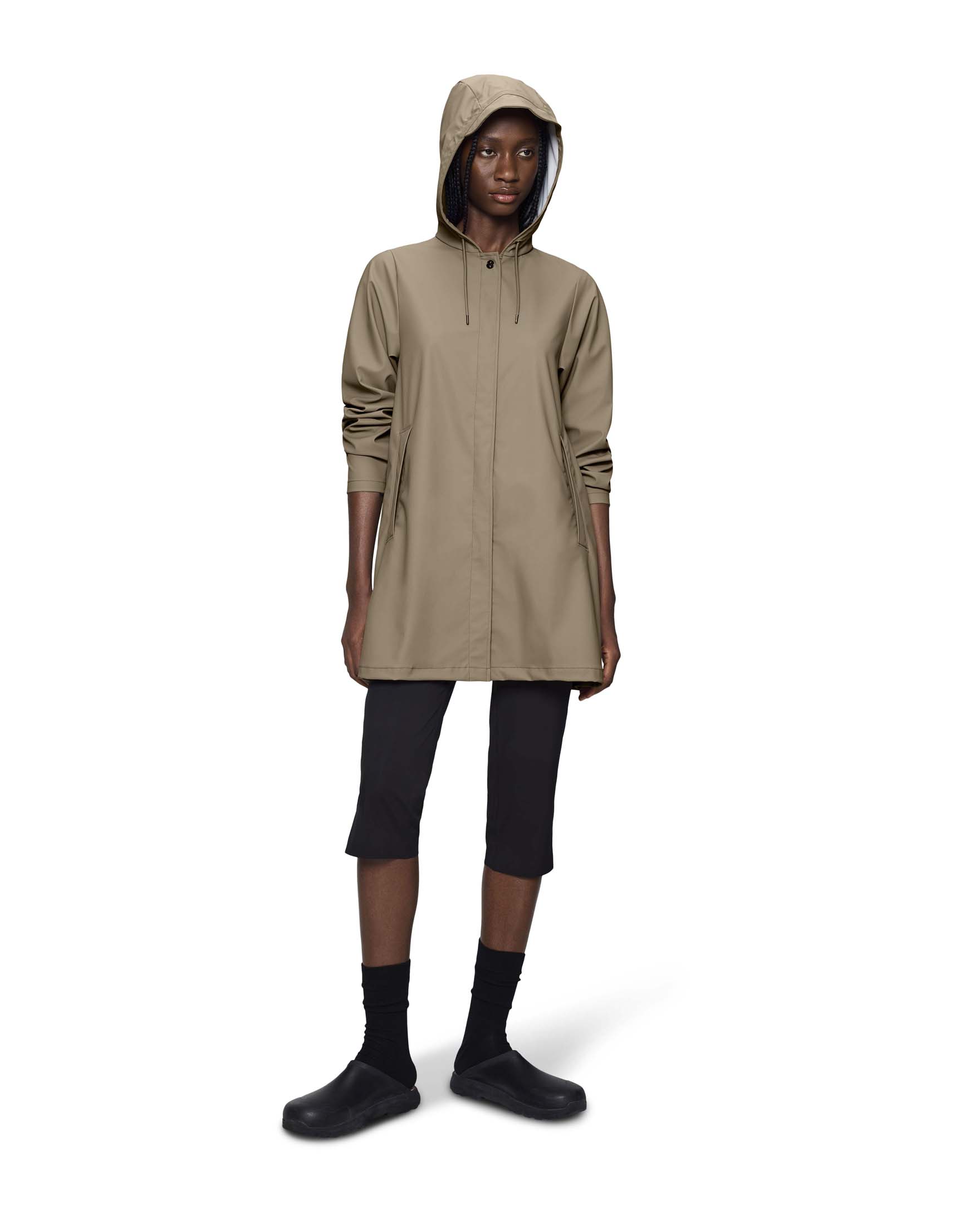 Rains — A-line W Jacket beige Rains effetto metallizzato con cappuccio