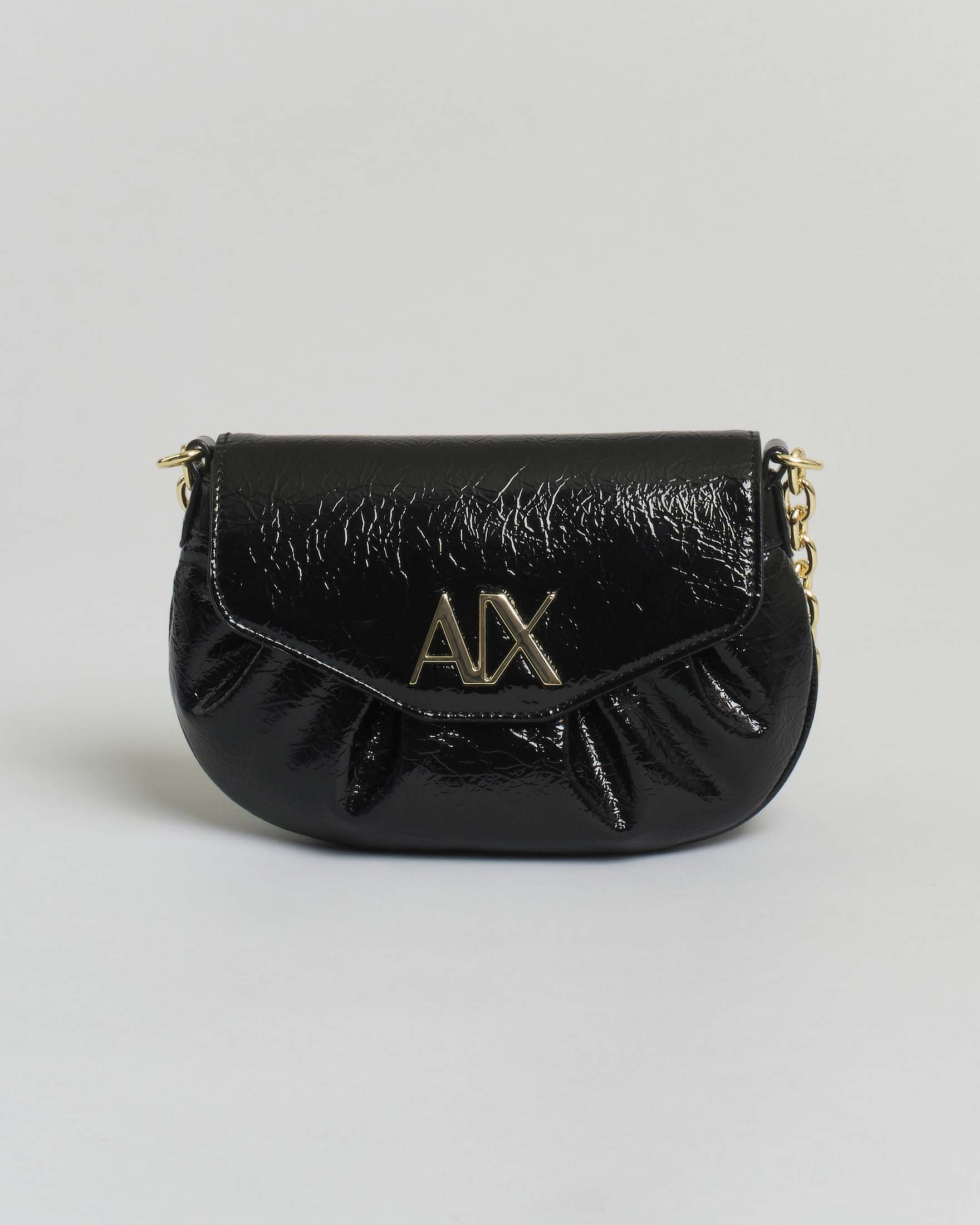 Mini bag Exchange piccola in similpelle nera lucida con tracolla removibile