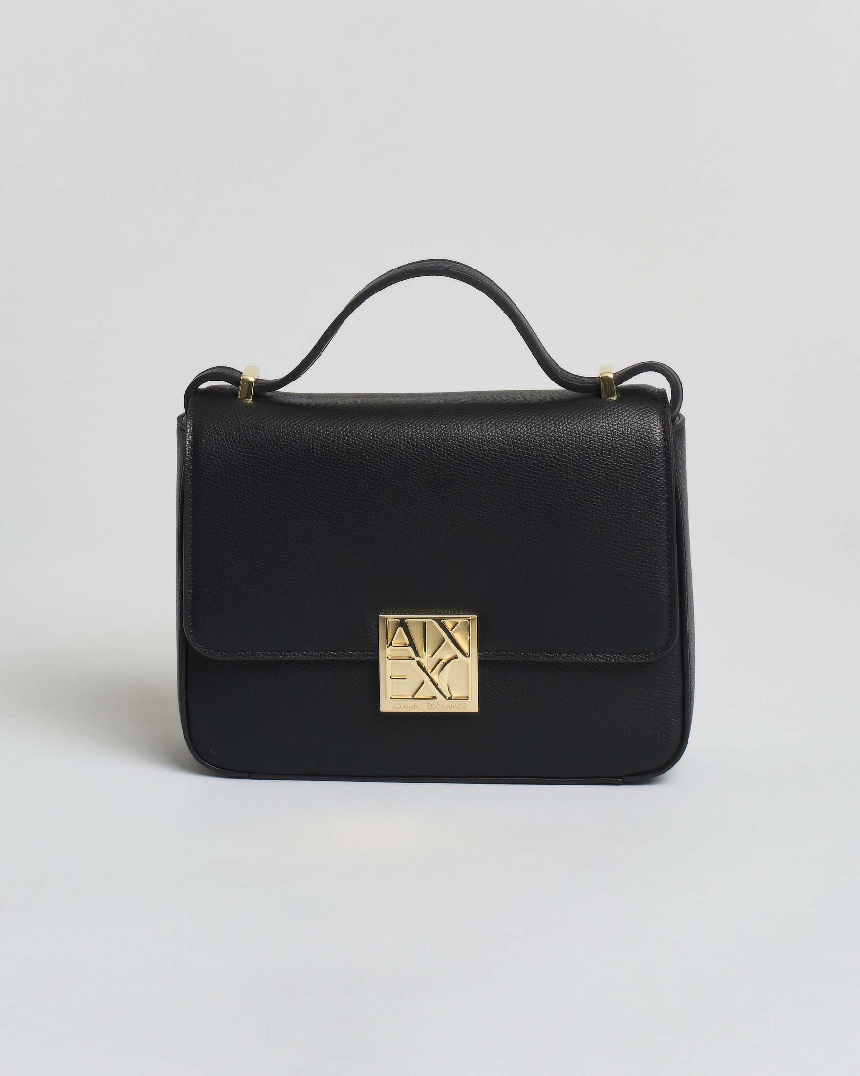Borsa a mano Exchange nera in similpelle martellata con tracolla removibile