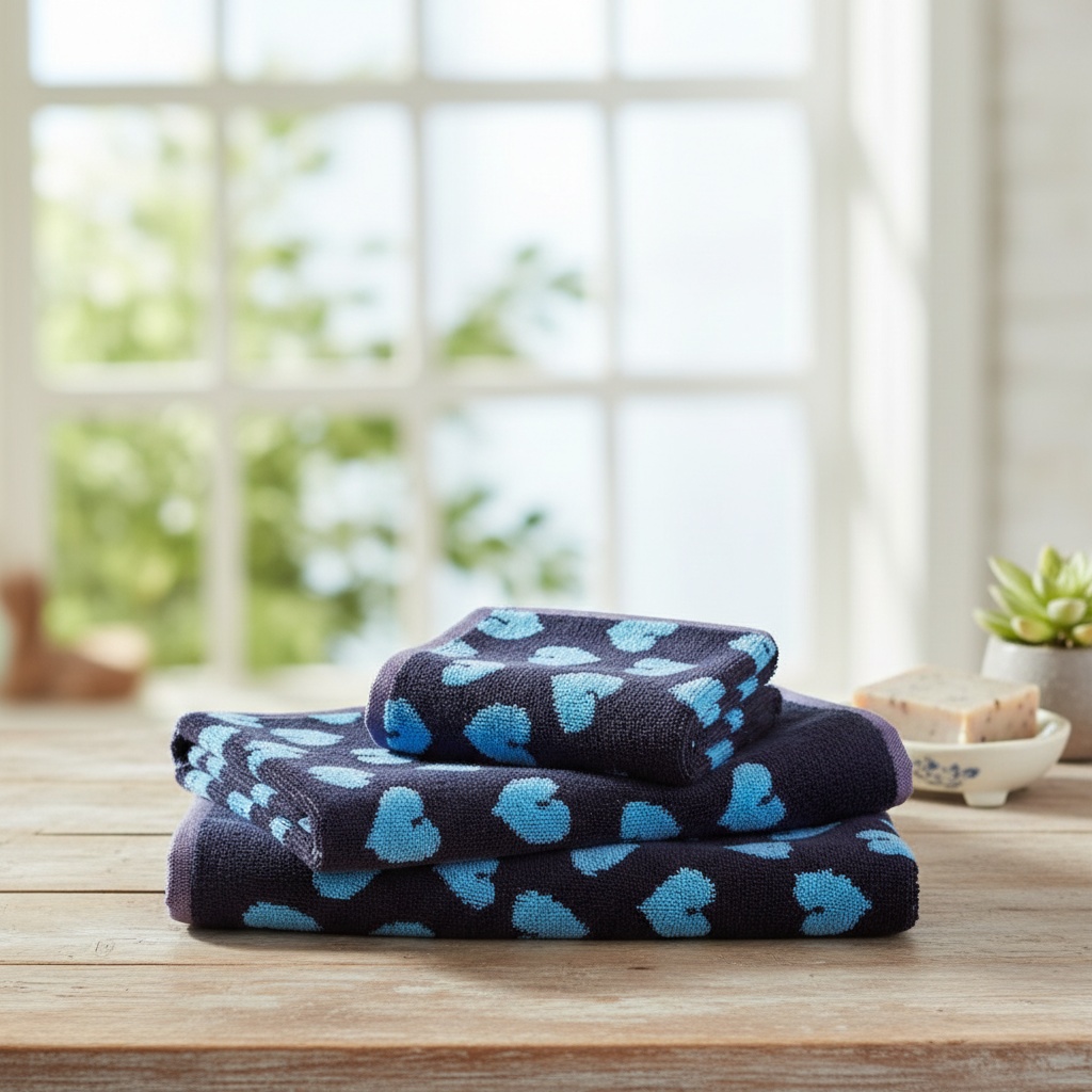 Asciugamano e ospite set 1+1 in spugna Carrara AMOUR cuori fondo nero