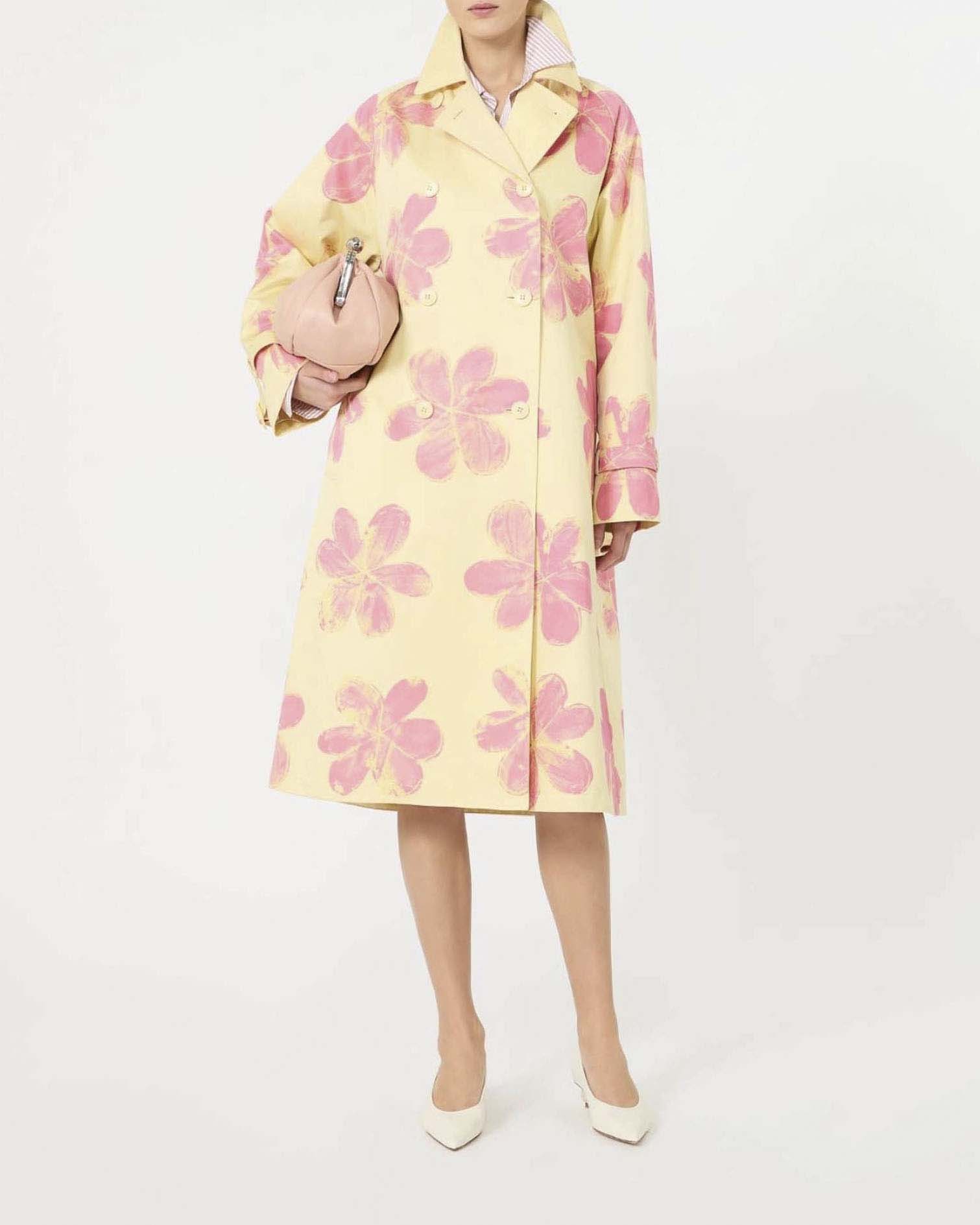 Trench Weekend Max Mara midi giallo in gabardina antigoccia a fiori