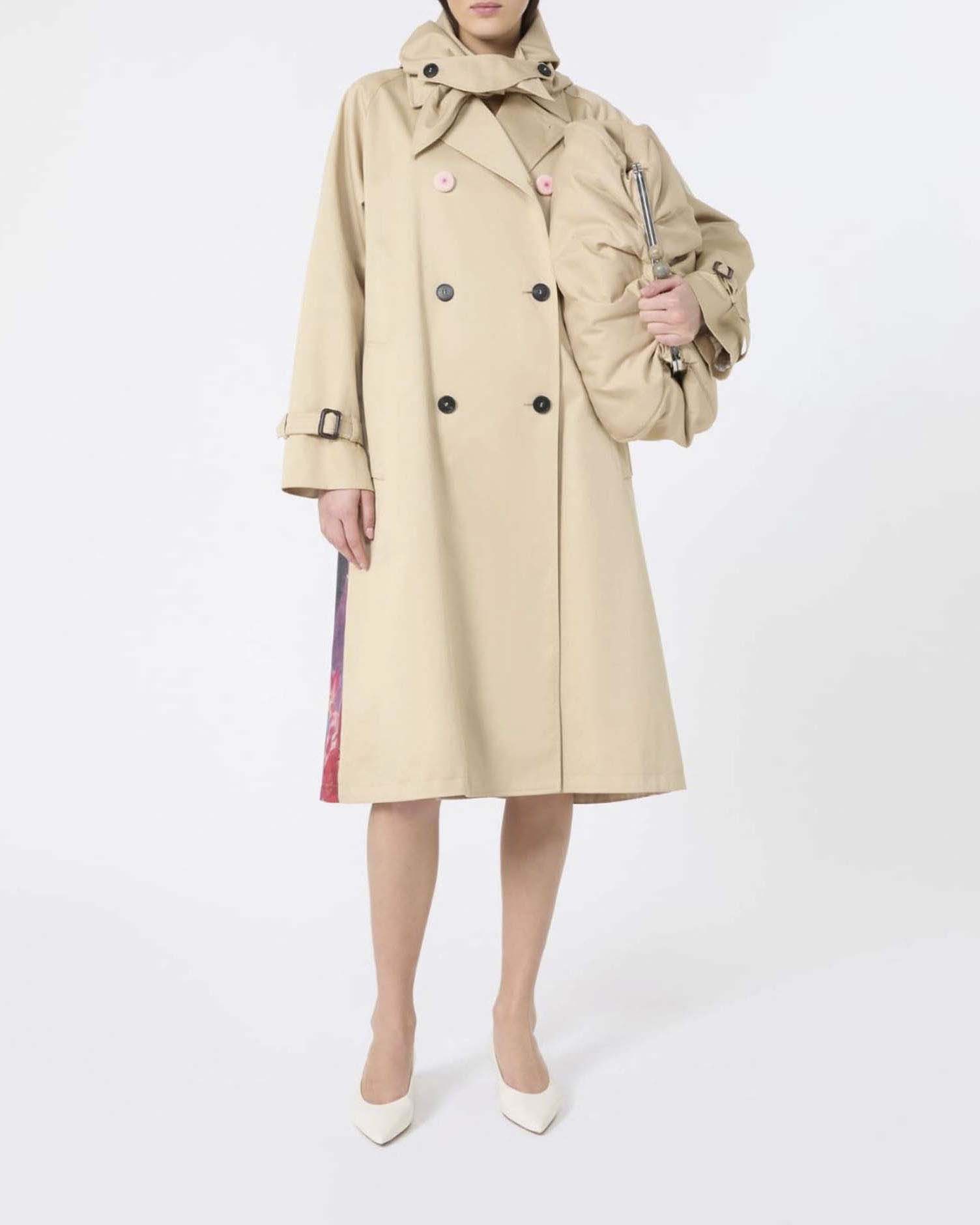 Trench Weekend Max Mara beige in gabardina antigoccia con fantasia orientale